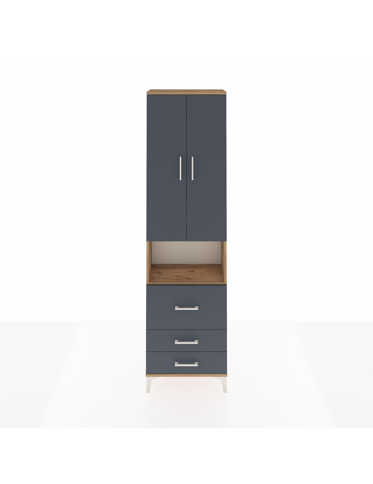 Arges Dolap 4 Raflı 3 Çekmeceli 2 Kapaklı 60x30x221 Çam-Antrasit