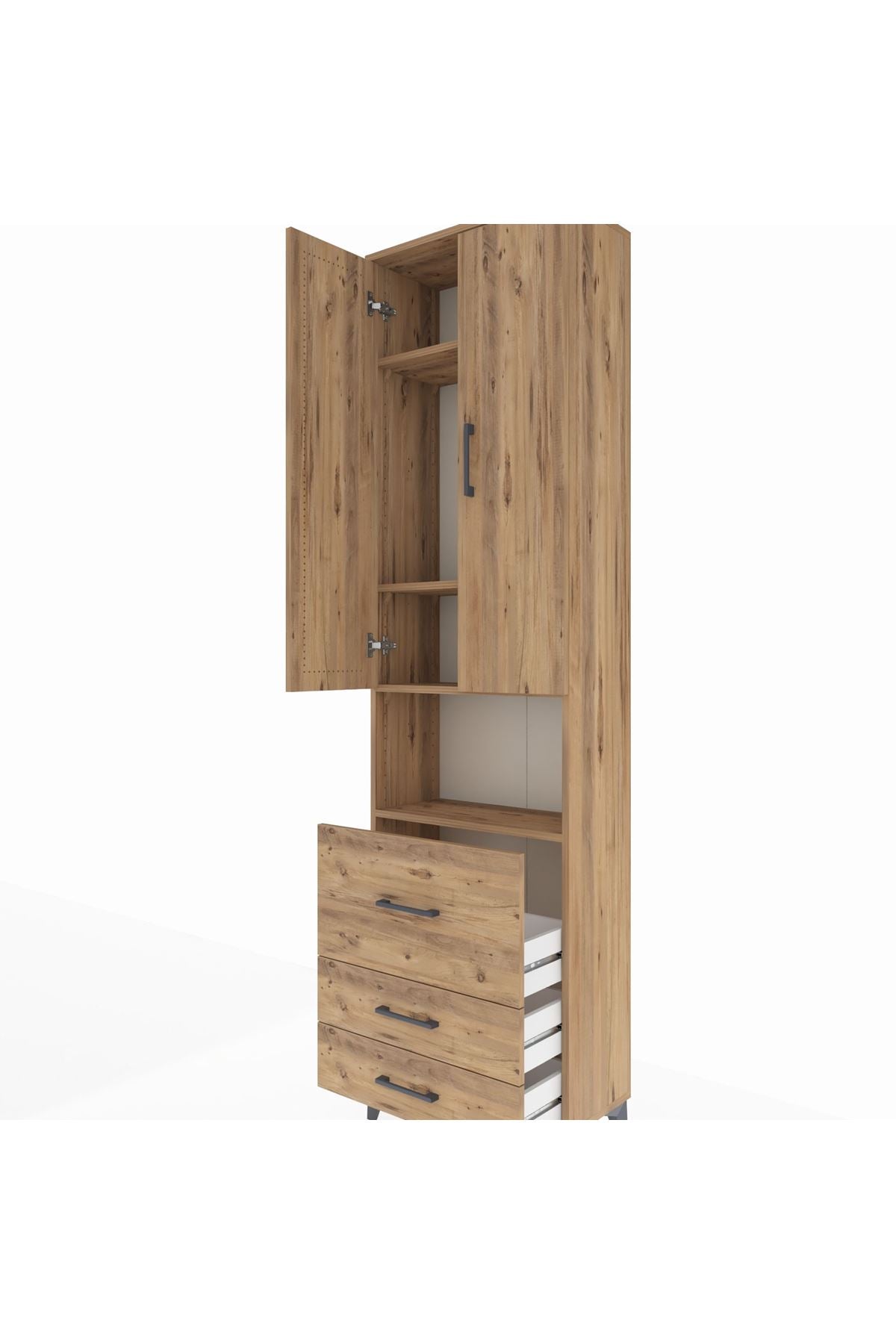 Arges Dolap 4 Raflı 3 Çekmeceli 2 Kapaklı 60x30x221 Çam-Çam