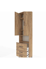 Arges Dolap 4 Raflı 3 Çekmeceli 2 Kapaklı 60x30x221 Çam-Çam
