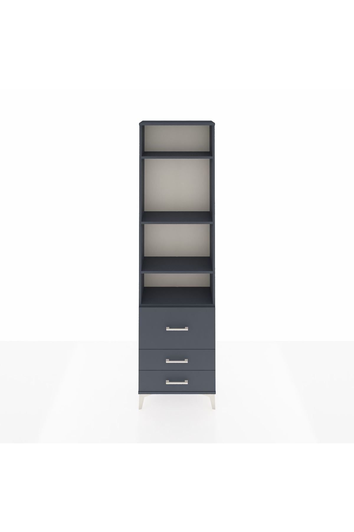 Arges Dolap 4 Raflı 3 Çekmeceli 60x30x221 Antrasit-Antrasit