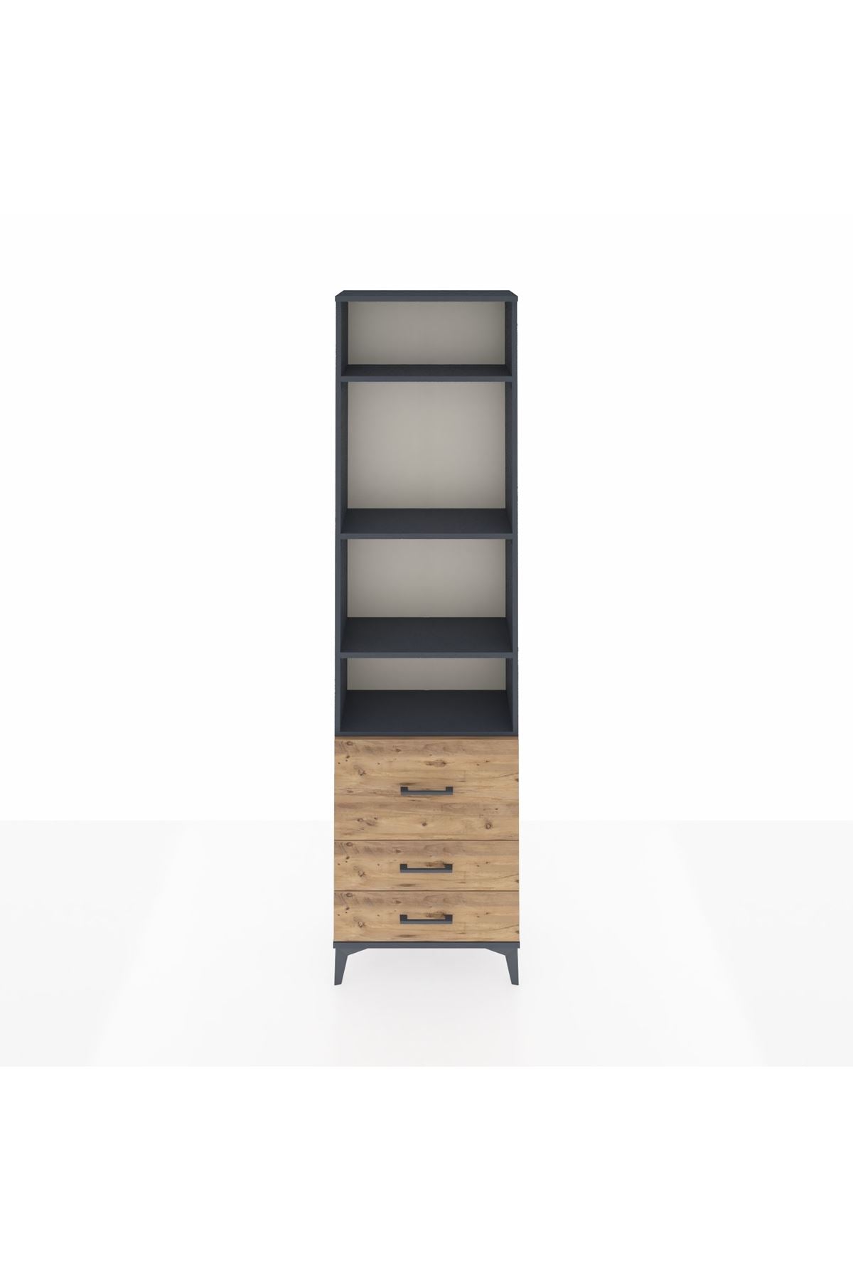 Arges Dolap 4 Raflı 3 Çekmeceli 60x30x221 Antrasit-Çam