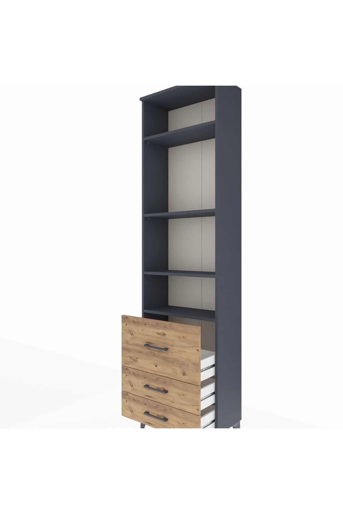 Arges Dolap 4 Raflı 3 Çekmeceli 60x30x221 Antrasit-Çam