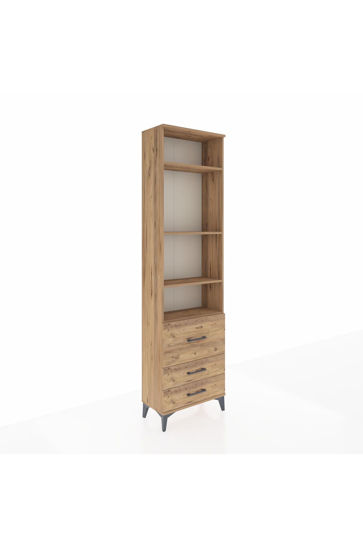 Arges Dolap 4 Raflı 3 Çekmeceli 60x30x221 Çam-Çam