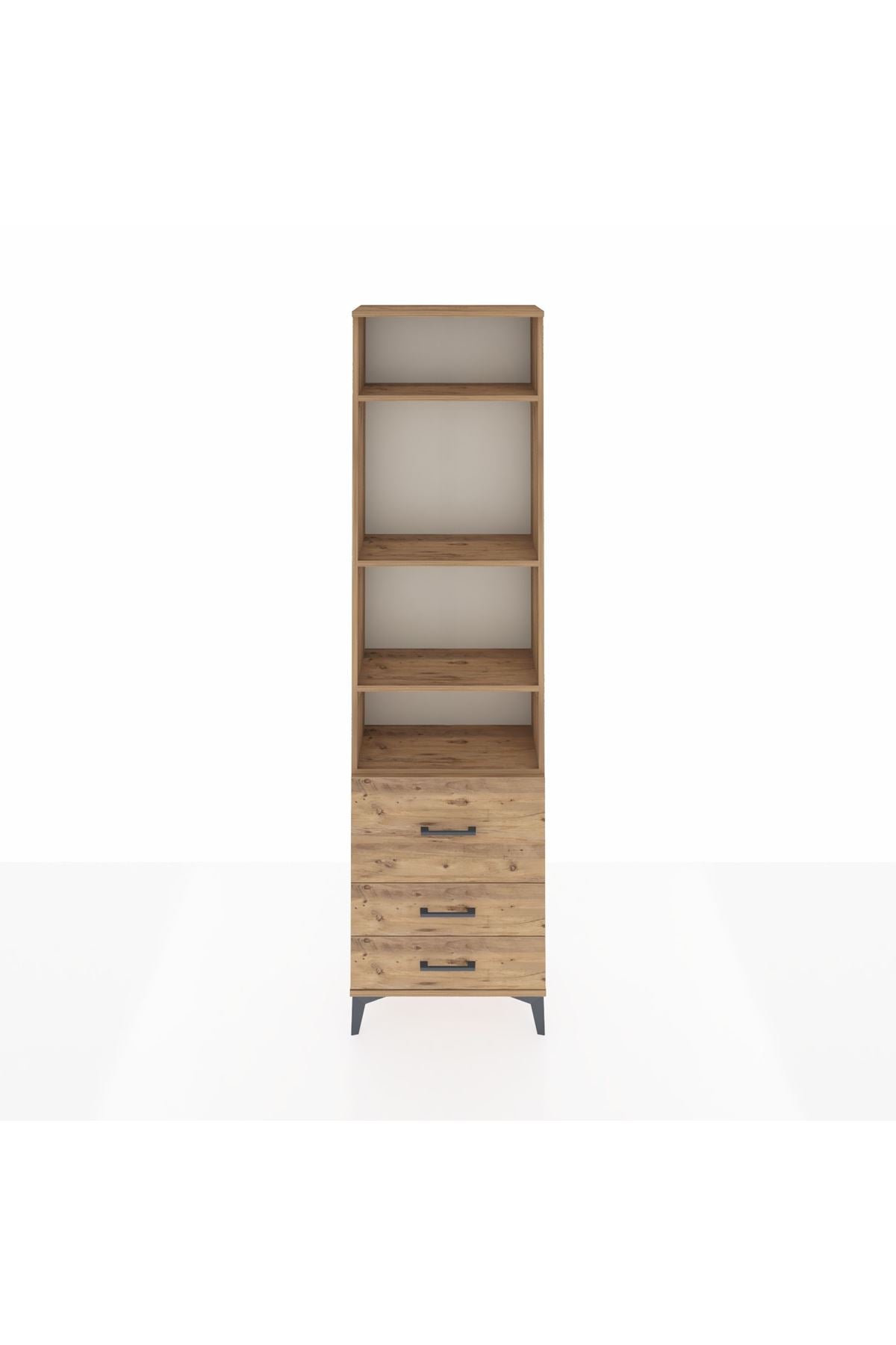 Arges Dolap 4 Raflı 3 Çekmeceli 60x30x221 Çam-Çam