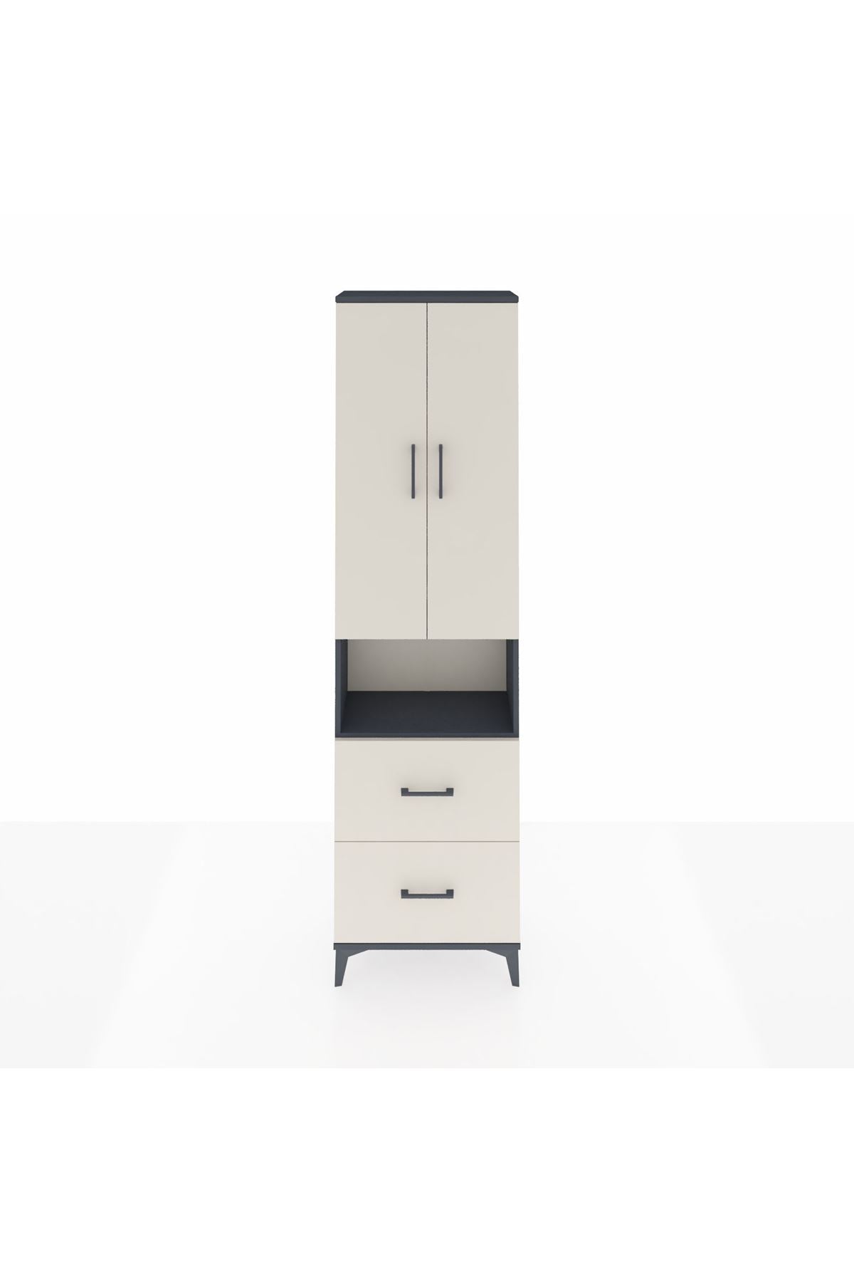 Arges Dolap 3 Raflı 2 Çekmeceli Tek Askılı 60x30x221 Antrasit-Aytaşı