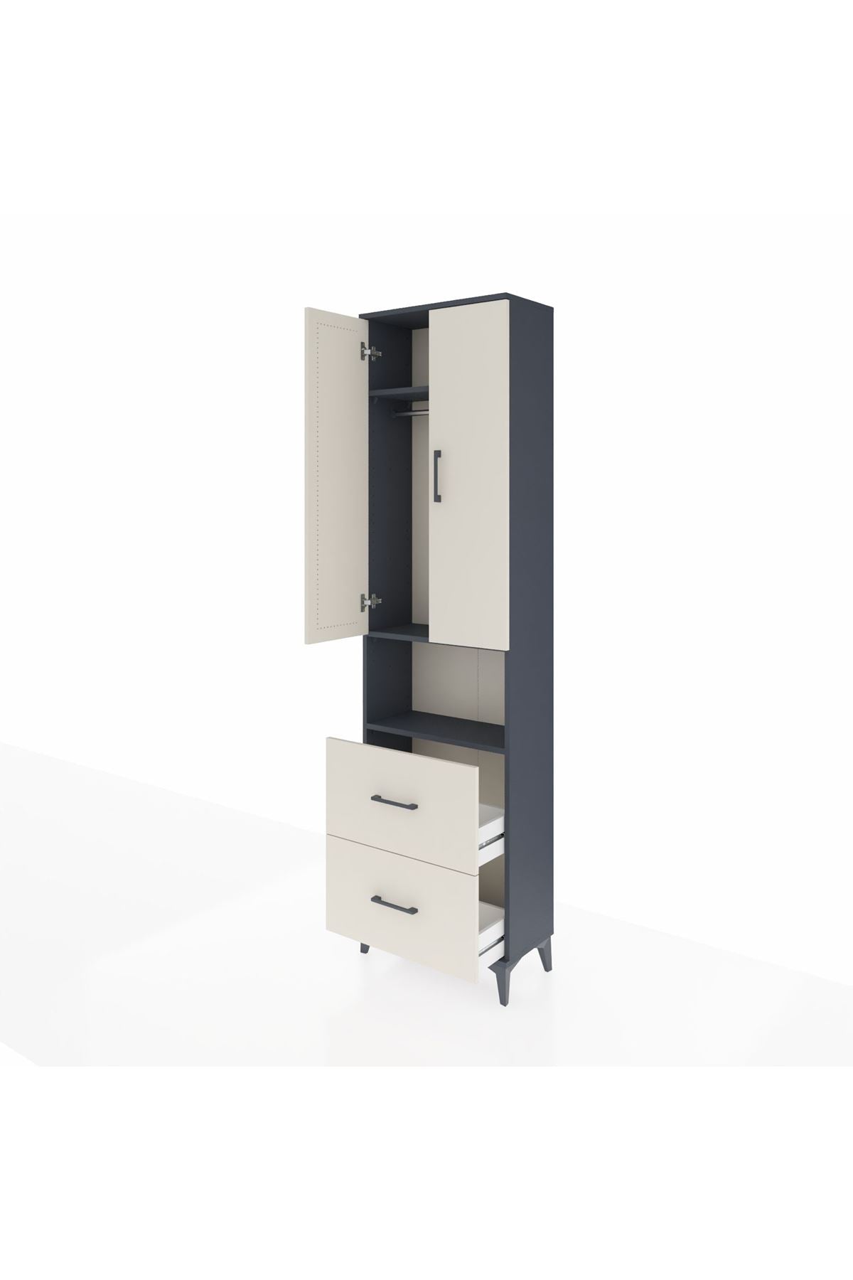 Arges Dolap 3 Raflı 2 Çekmeceli Tek Askılı 60x30x221 Antrasit-Aytaşı