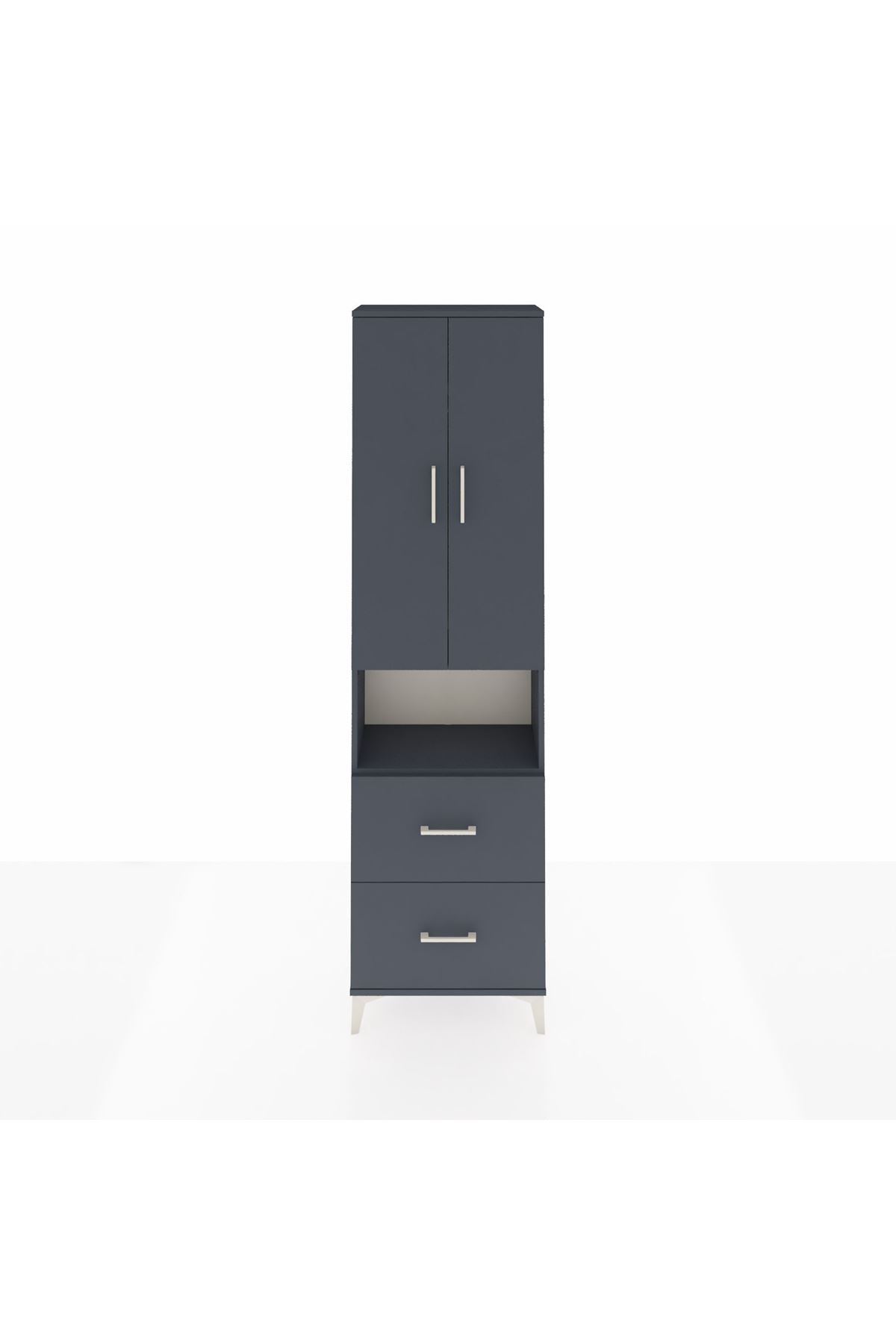 Arges Dolap 3 Raflı 2 Çekmeceli Tek Askılı 60x30x221 Antrasit-Antrasit