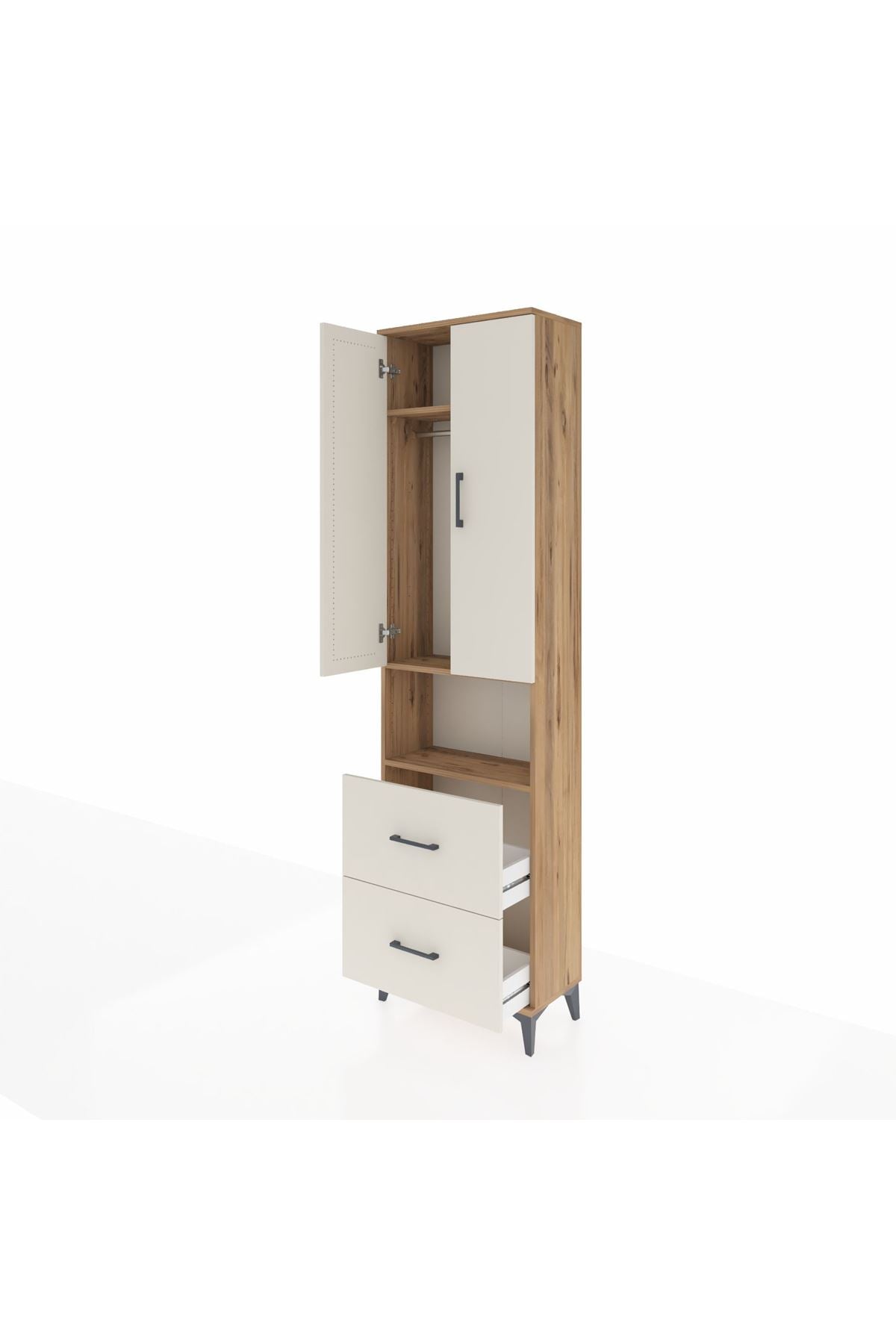 Arges Dolap 3 Raflı 2 Çekmeceli Tek Askılı 60x30x221 Çam-Aytaşı