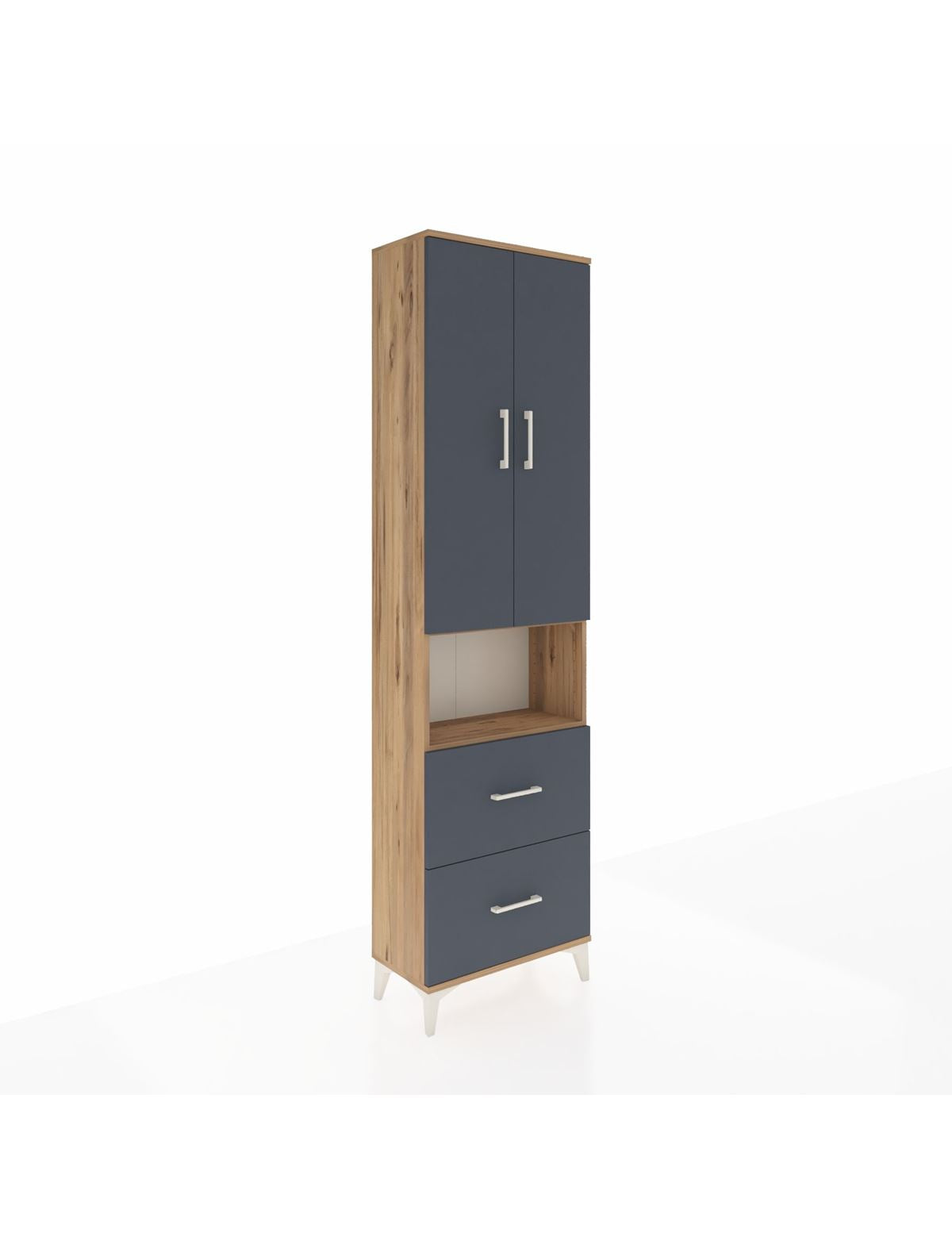 Arges Dolap 3 Raflı 2 Çekmeceli Tek Askılı 60x30x221 Çam-Antrasit