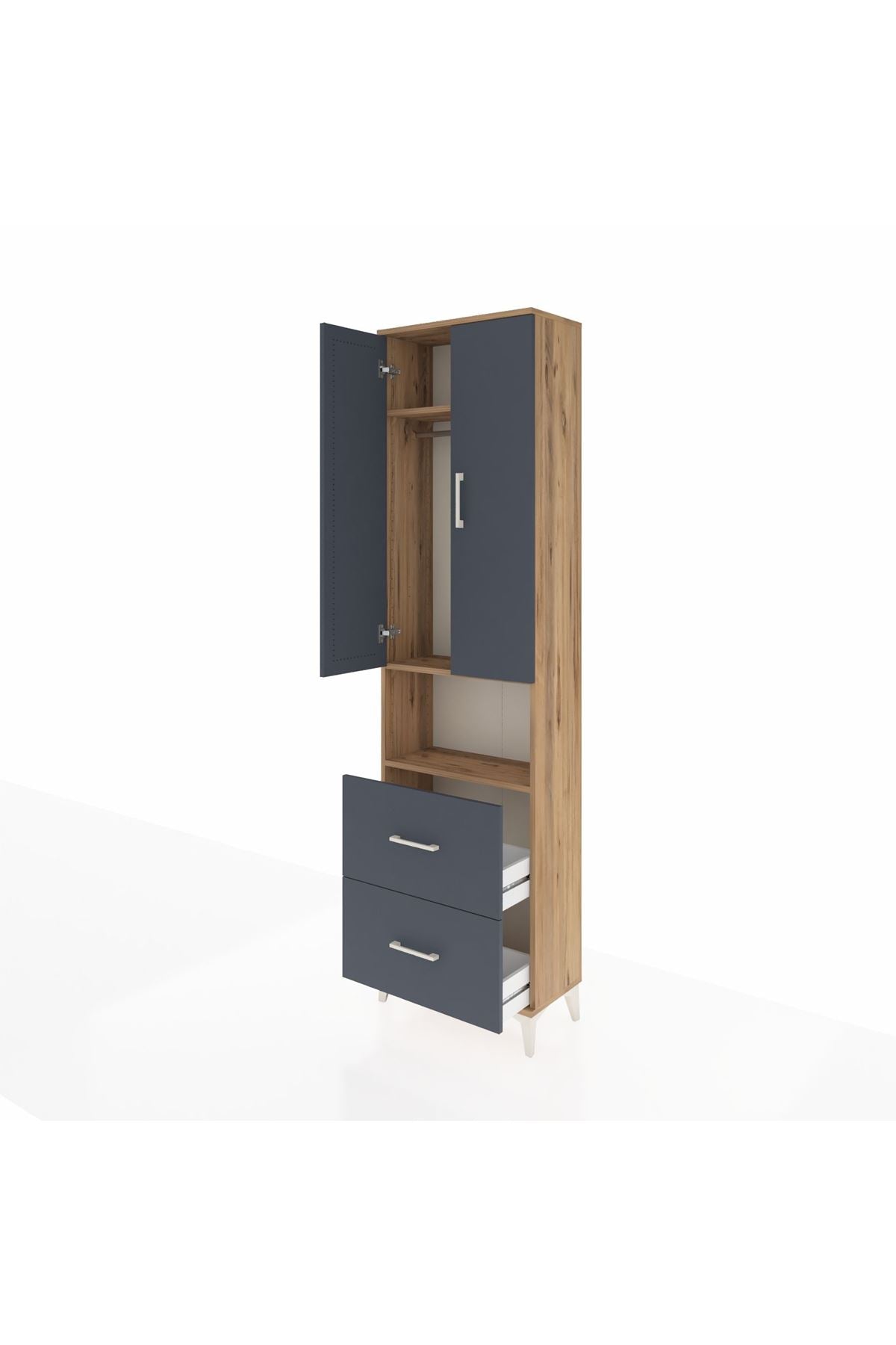 Arges Dolap 3 Raflı 2 Çekmeceli Tek Askılı 60x30x221 Çam-Antrasit