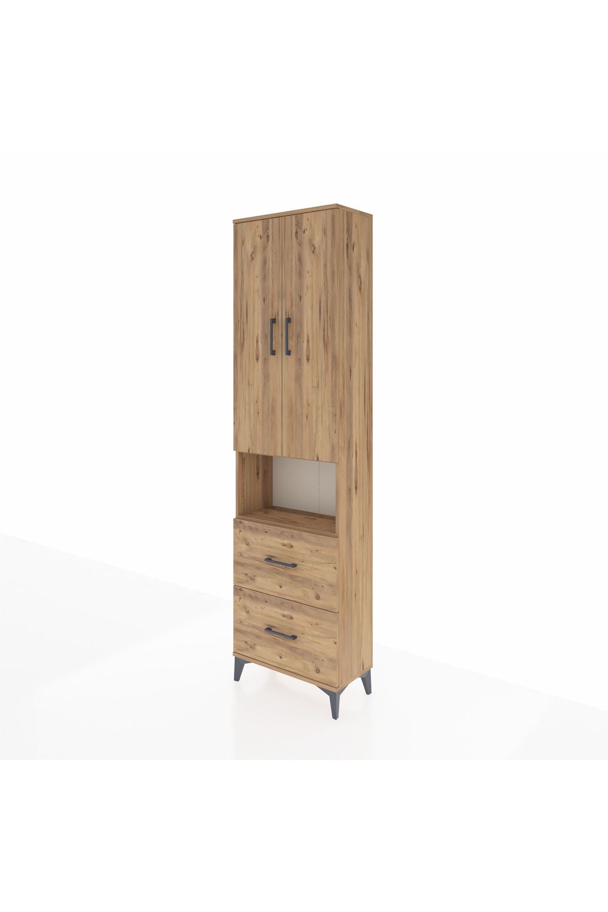 Arges Dolap 3 Raflı 2 Çekmeceli Tek Askılı 60x30x221 Çam-Çam