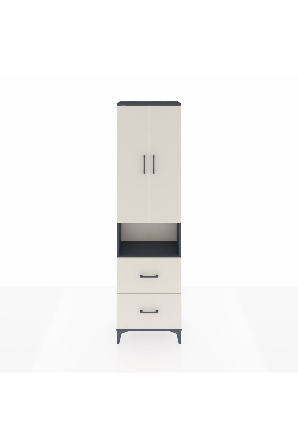 Arges Dolap 4 Raflı 2 Çekmeceli 2 Kapaklı 60x30x221 Antrasit-Aytaşı