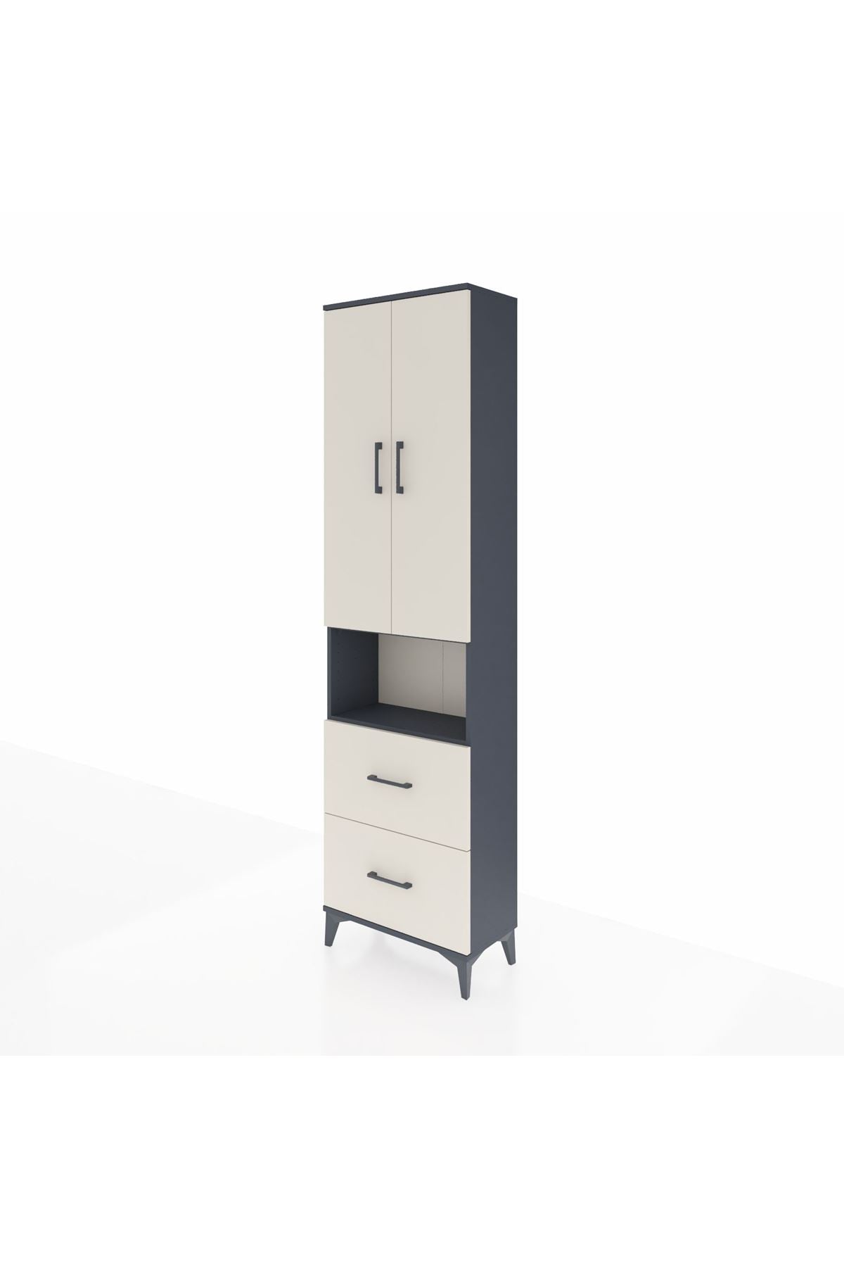 Arges Dolap 4 Raflı 2 Çekmeceli 2 Kapaklı 60x30x221 Antrasit-Aytaşı