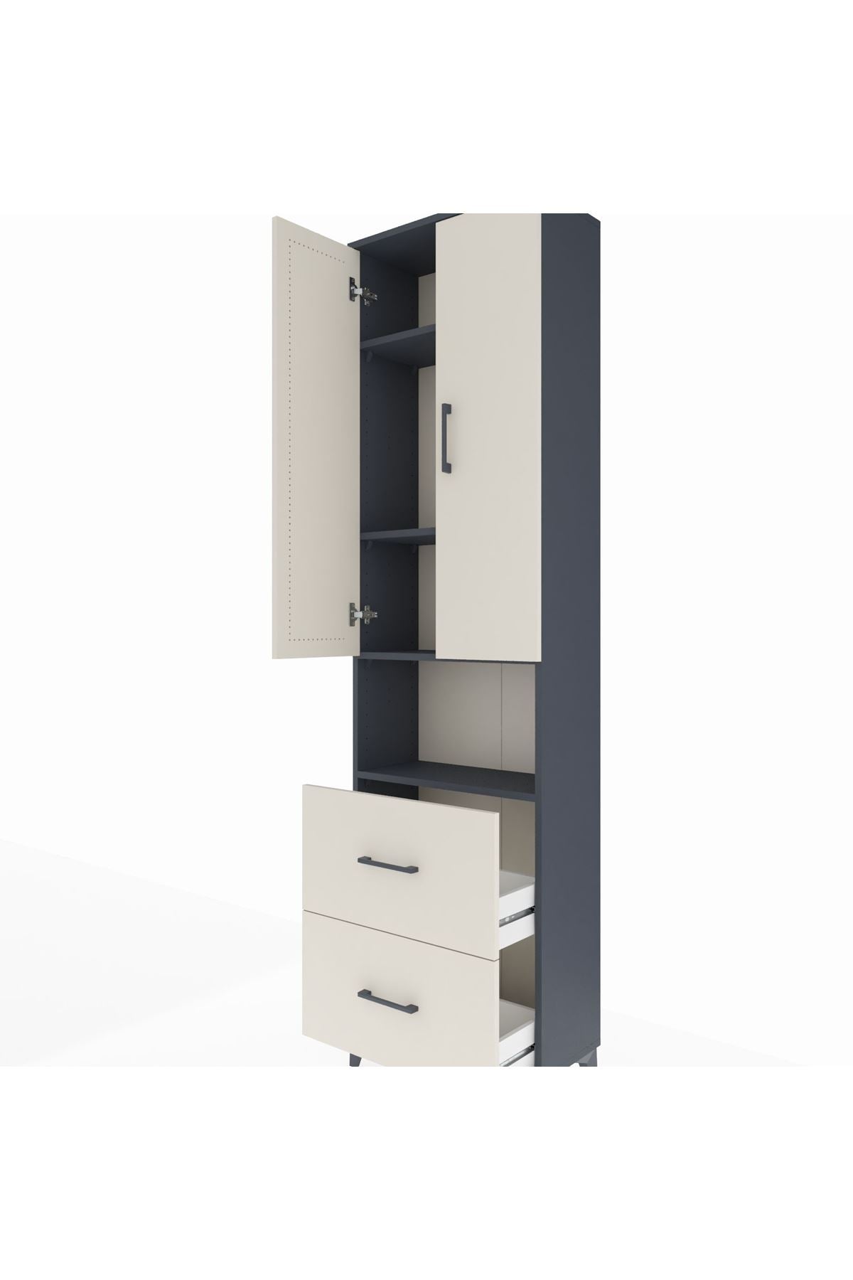 Arges Dolap 4 Raflı 2 Çekmeceli 2 Kapaklı 60x30x221 Antrasit-Aytaşı