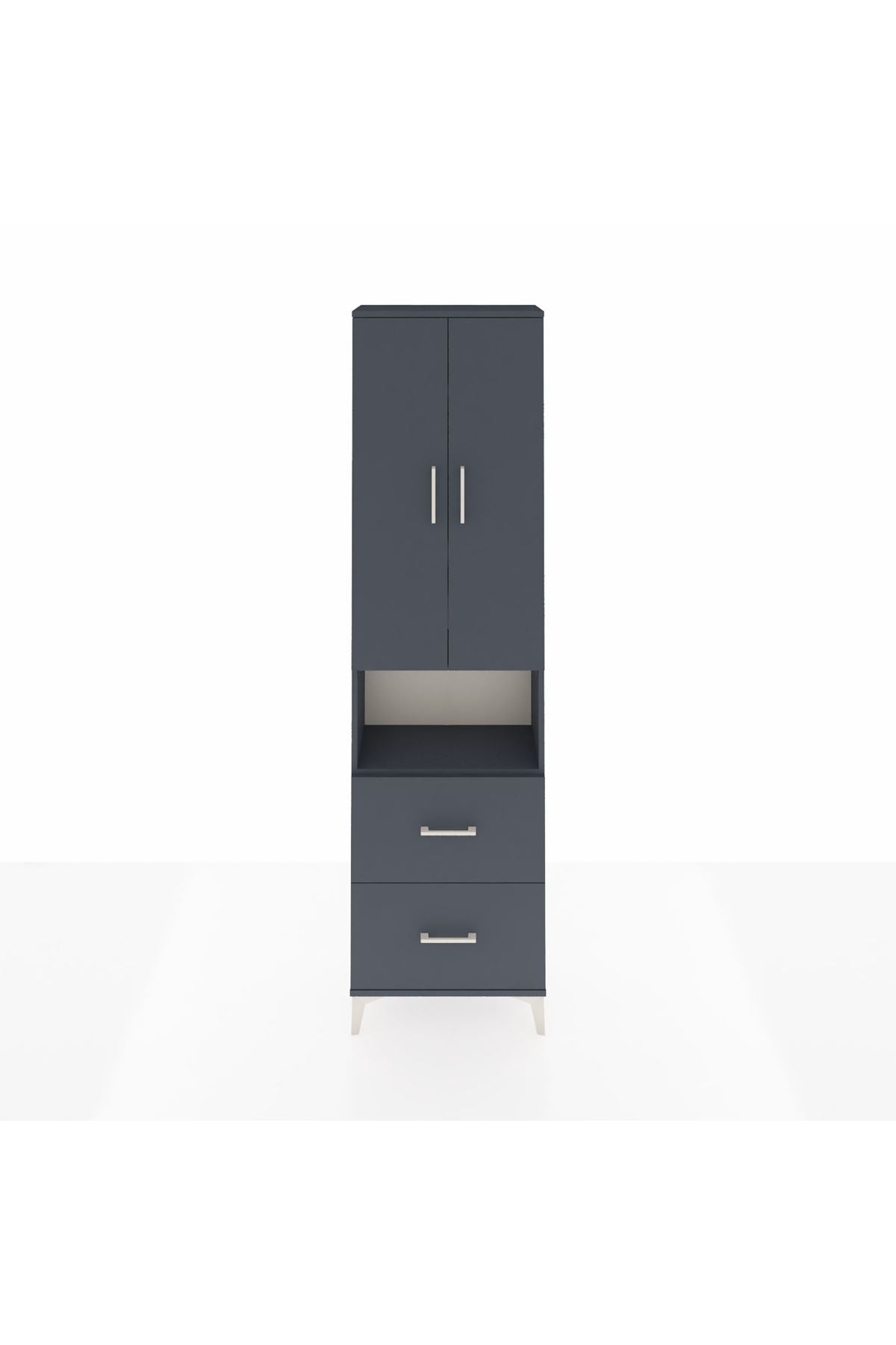Arges Dolap 4 Raflı 2 Çekmeceli 2 Kapaklı 60x30x221 Antrasit-Antrasit