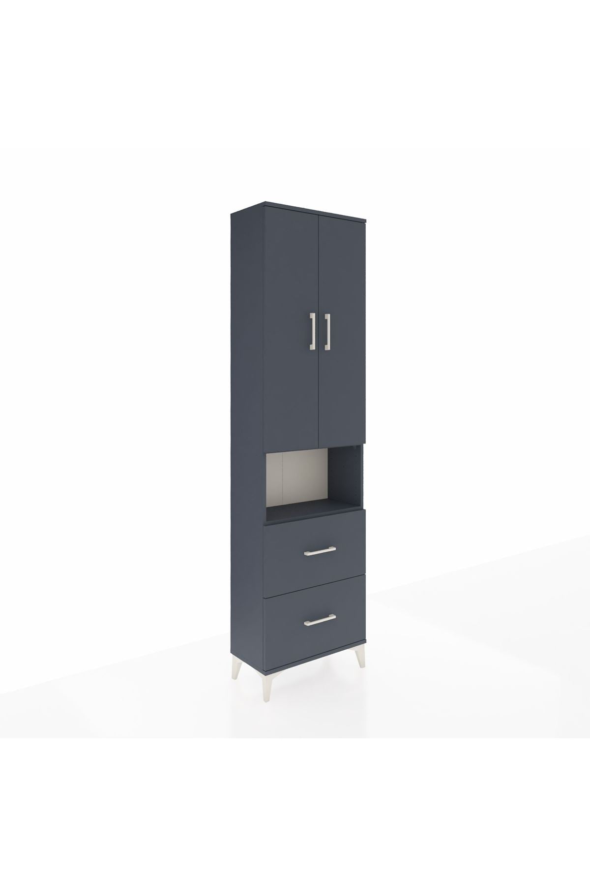 Arges Dolap 4 Raflı 2 Çekmeceli 2 Kapaklı 60x30x221 Antrasit-Antrasit