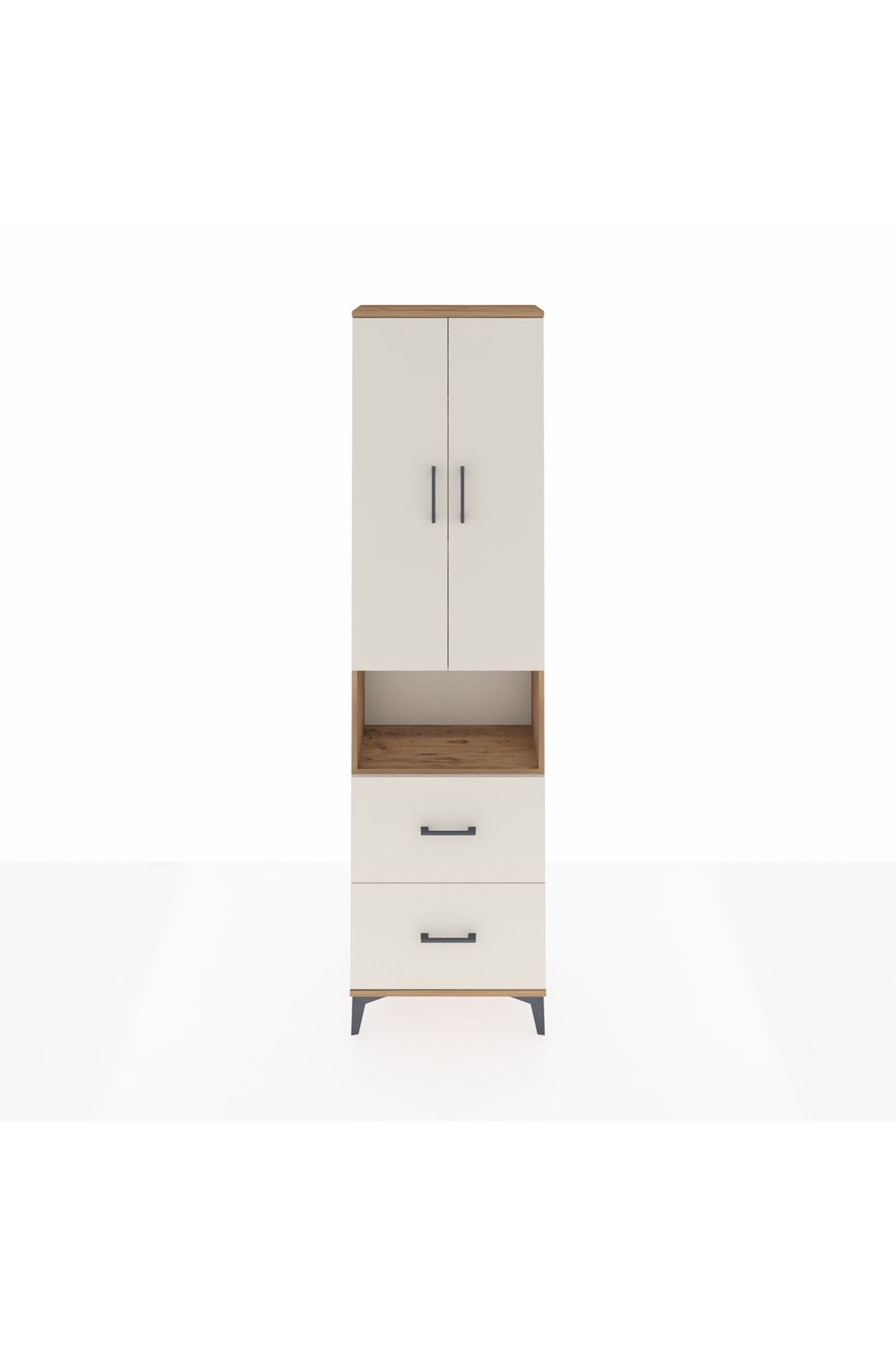 Arges Dolap 4 Raflı 2 Çekmeceli 2 Kapaklı 60x30x221 Çam-Aytaşı