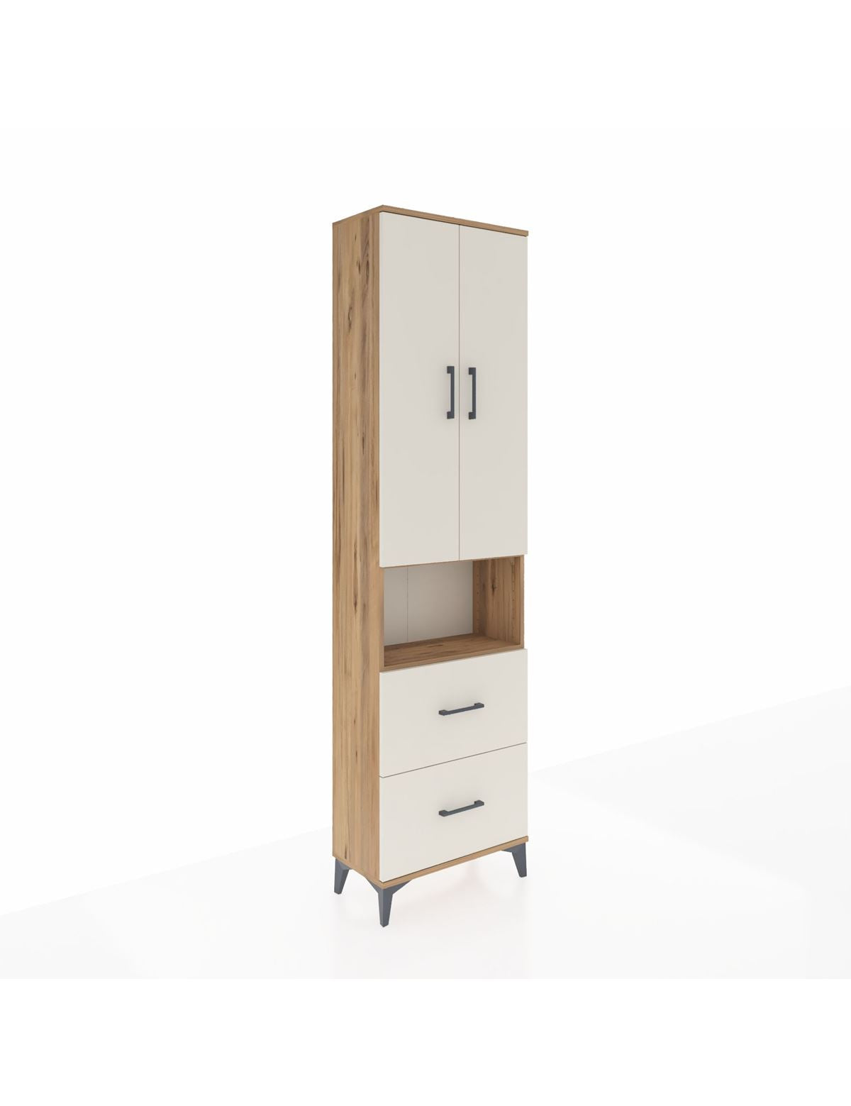 Arges Dolap 4 Raflı 2 Çekmeceli 2 Kapaklı 60x30x221 Çam-Aytaşı