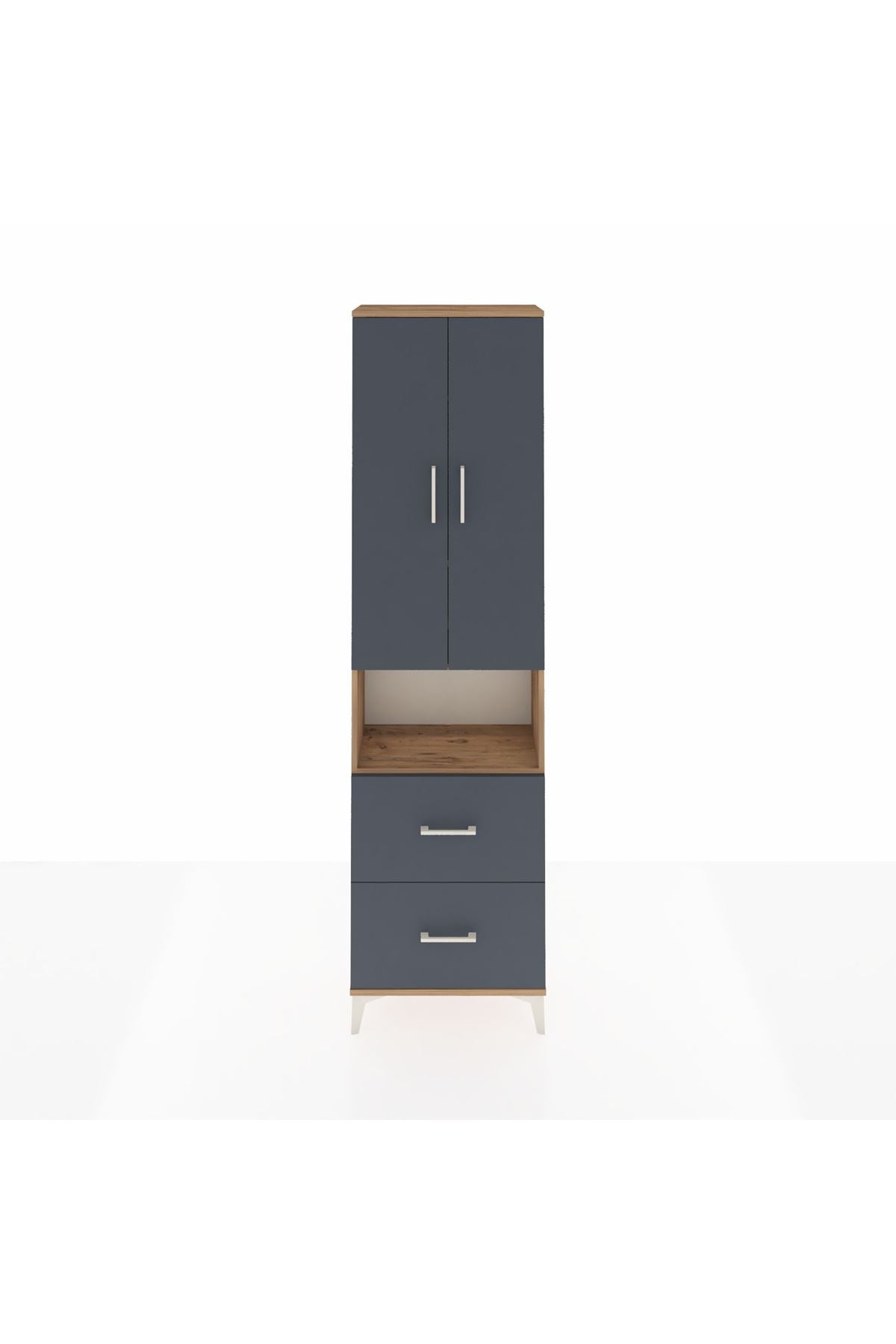 Arges Dolap 4 Raflı 2 Çekmeceli 2 Kapaklı 60x30x221 Çam-Antrasit