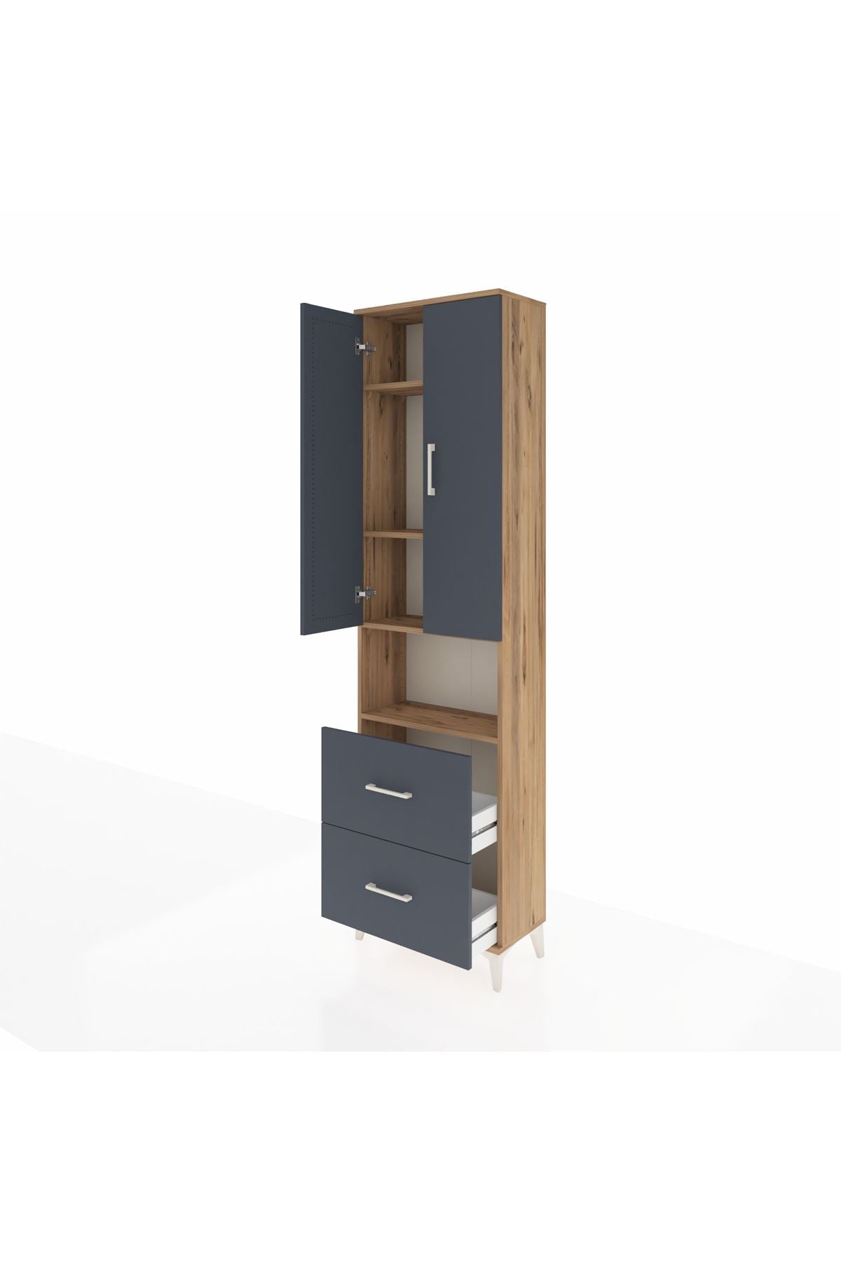 Arges Dolap 4 Raflı 2 Çekmeceli 2 Kapaklı 60x30x221 Çam-Antrasit