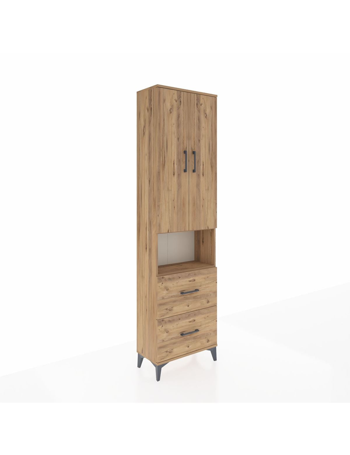 Arges Dolap 4 Raflı 2 Çekmeceli 2 Kapaklı 60x30x221 Çam-Çam