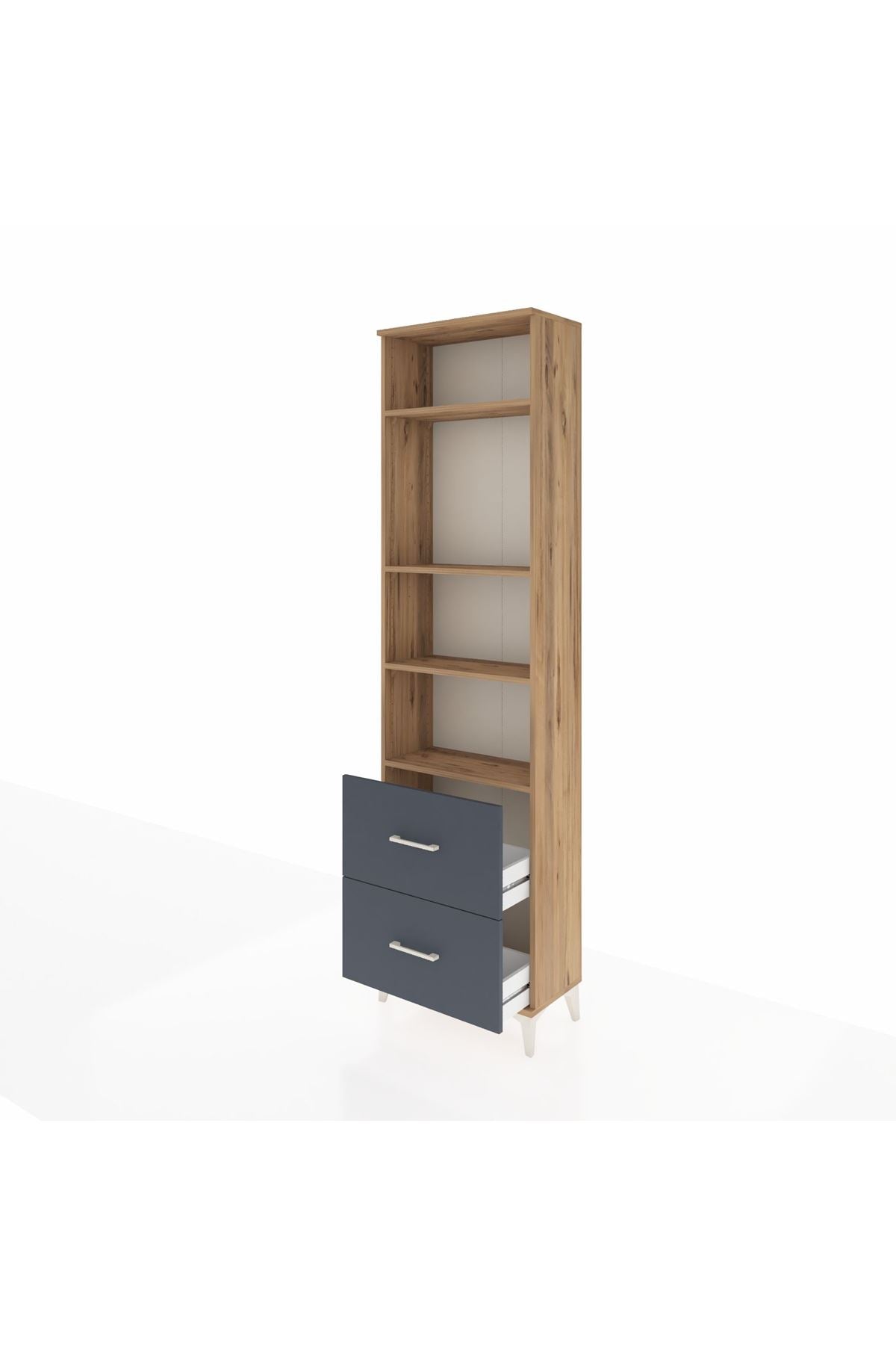 Arges Dolap 4 Raflı 2 Çekmeceli 60x30x221 Çam-Antrasit