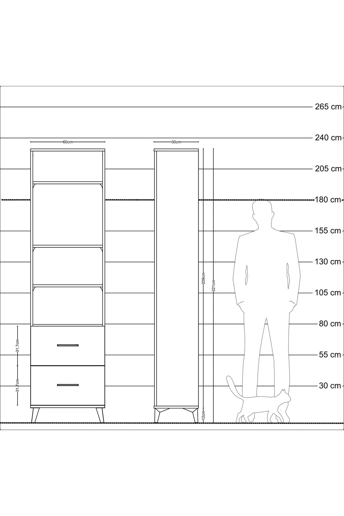 Arges Dolap 4 Raflı 2 Çekmeceli 60x30x221 Çam-Antrasit