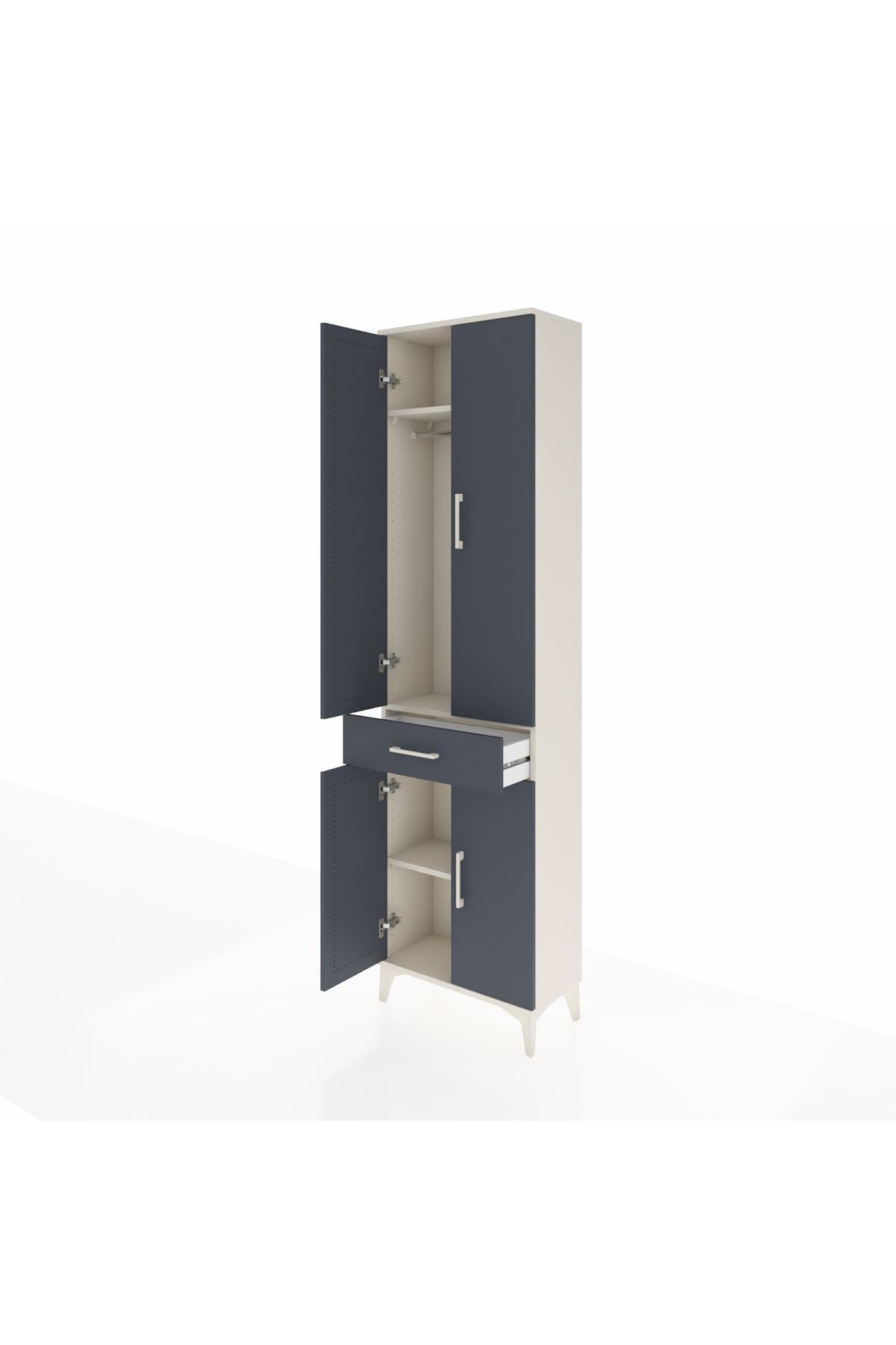 Arges Dolap 3 Raflı Tek Çekmeceli Tek Askılı 60x30x221 Aytaşı-Antrasit