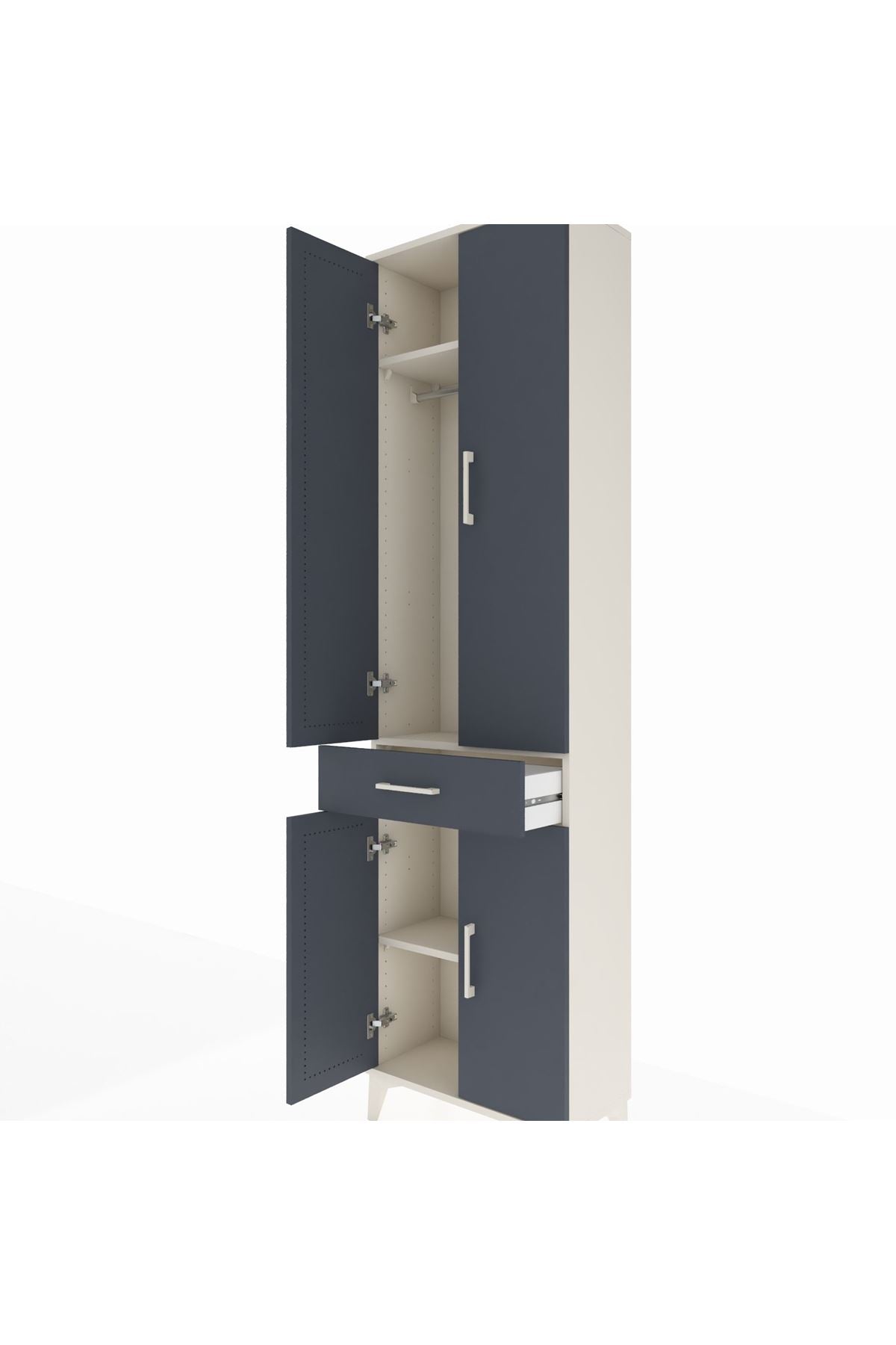 Arges Dolap 3 Raflı Tek Çekmeceli Tek Askılı 60x30x221 Aytaşı-Antrasit