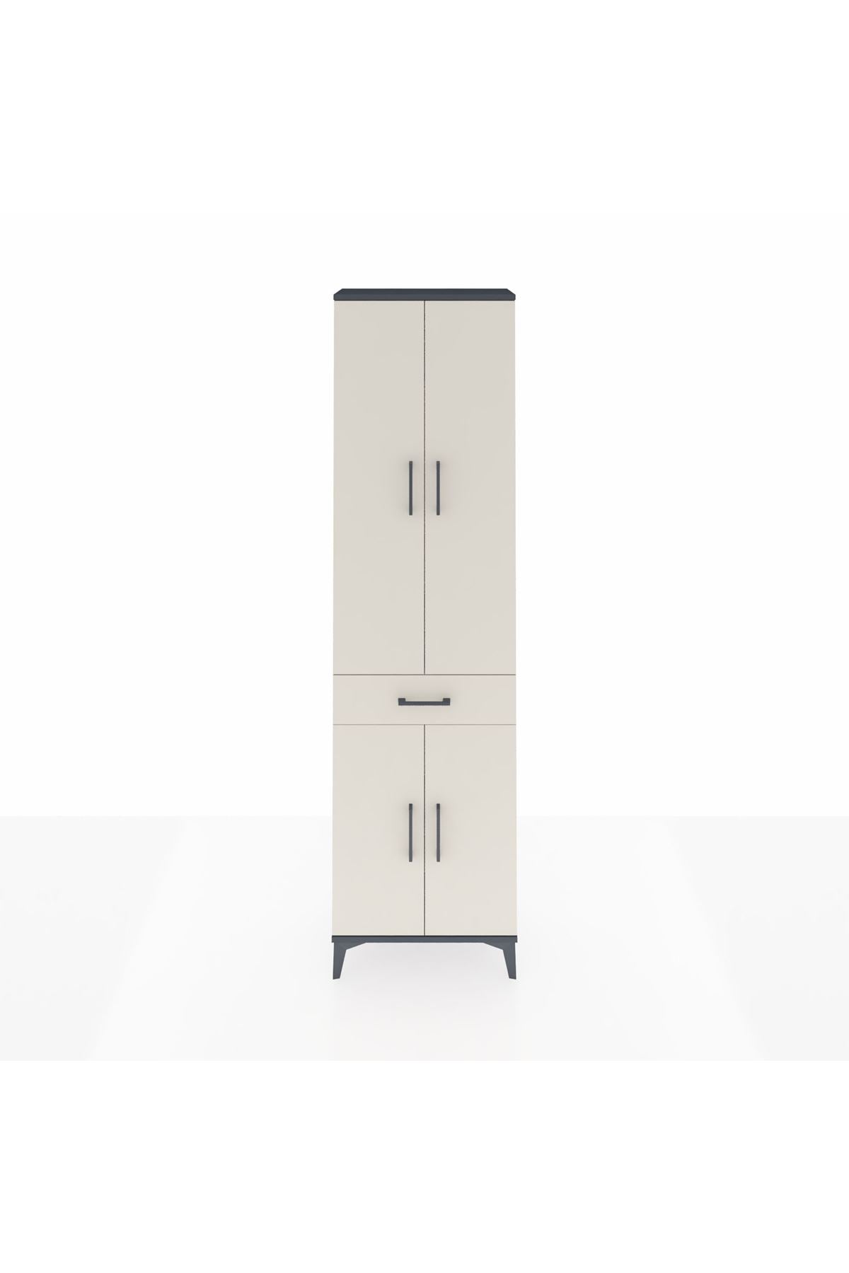 Arges Dolap 3 Raflı Tek Çekmeceli Tek Askılı 60x30x221 Antrasit-Aytaşı