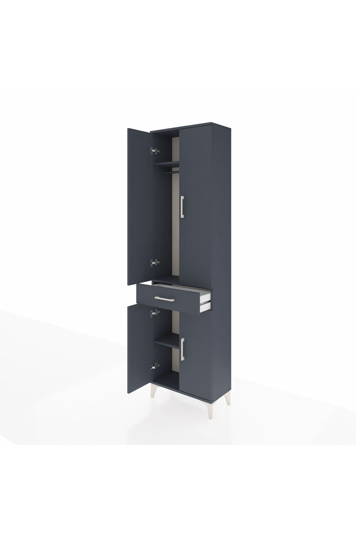 Arges Dolap 3 Raflı Tek Çekmeceli Tek Askılı 60x30x221 Antrasit-Antrasit