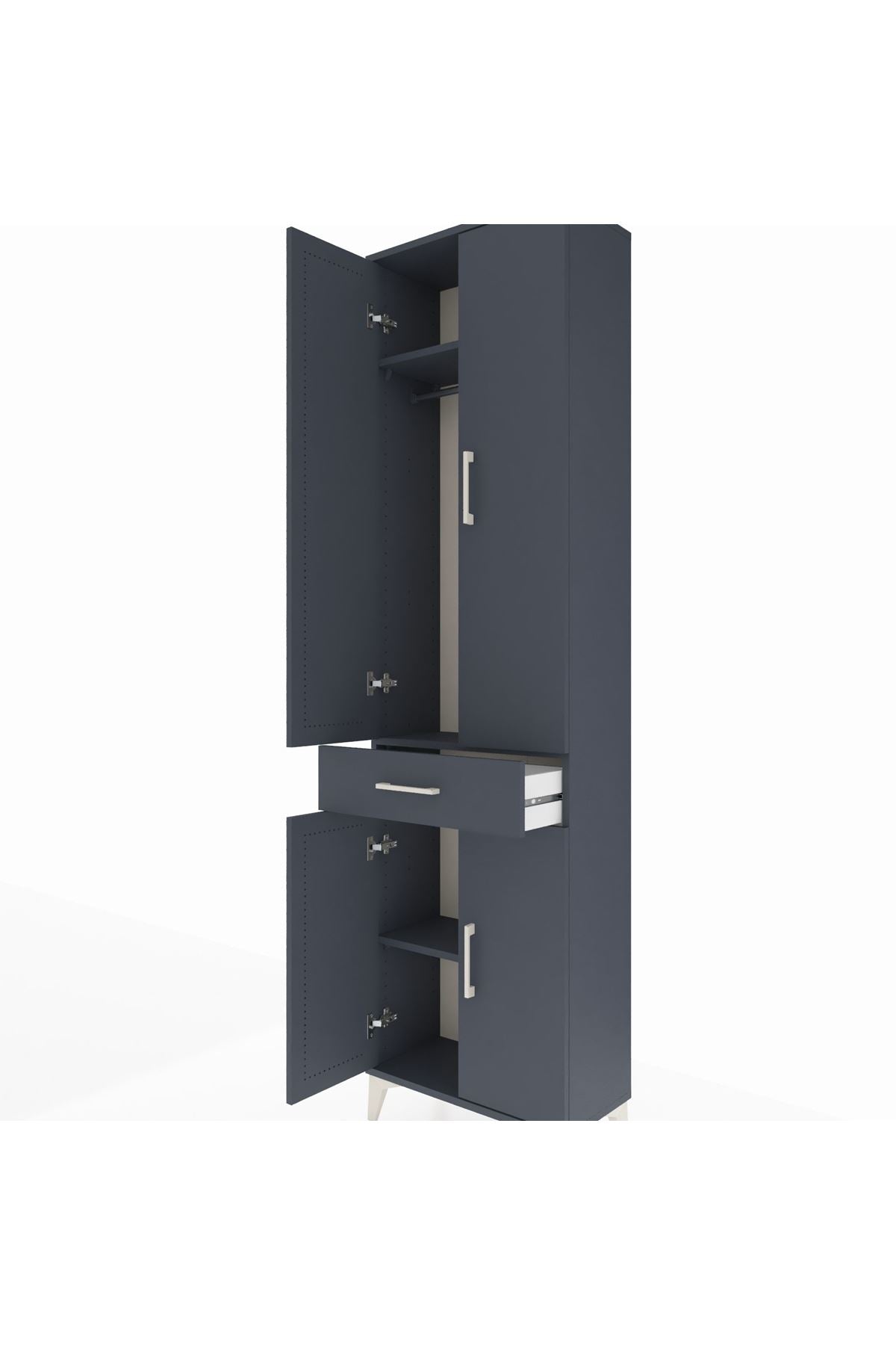 Arges Dolap 3 Raflı Tek Çekmeceli Tek Askılı 60x30x221 Antrasit-Antrasit