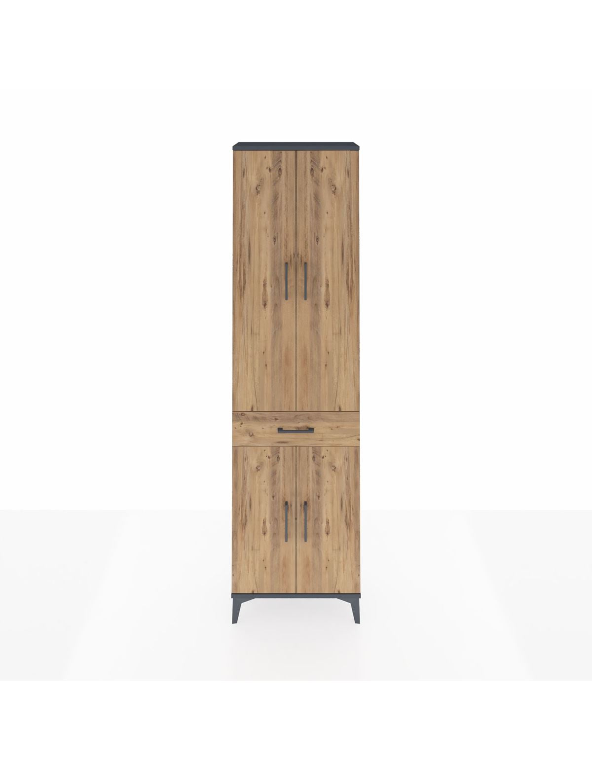 Arges Dolap 3 Raflı Tek Çekmeceli Tek Askılı 60x30x221 Antrasit-Çam