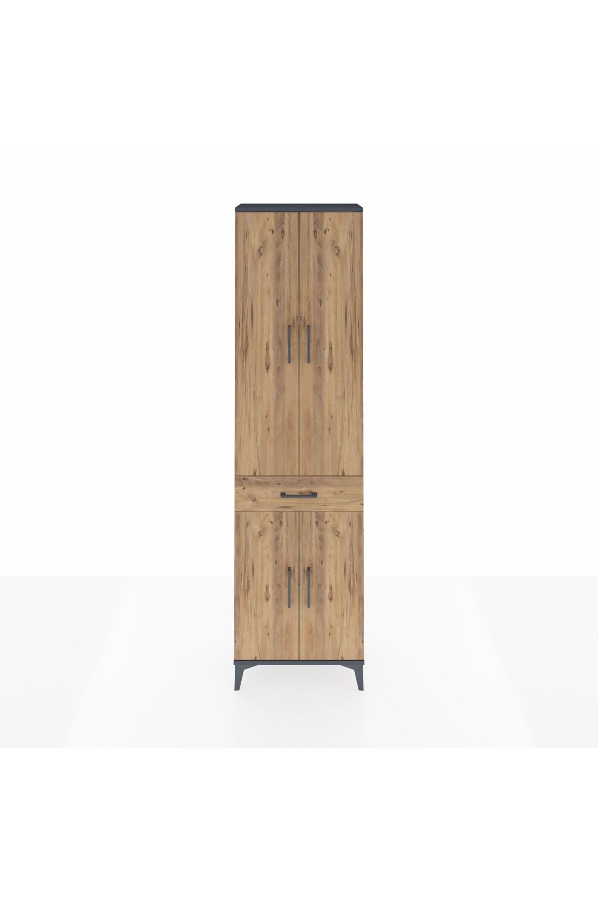 Arges Dolap 3 Raflı Tek Çekmeceli Tek Askılı 60x30x221 Antrasit-Çam