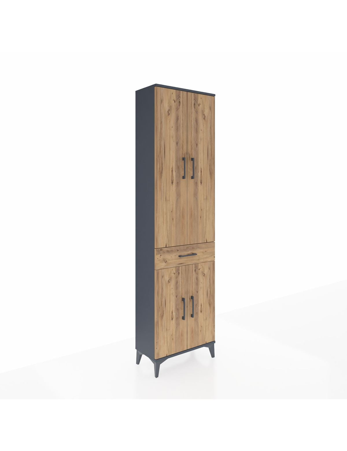 Arges Dolap 3 Raflı Tek Çekmeceli Tek Askılı 60x30x221 Antrasit-Çam