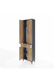 Arges Dolap 3 Raflı Tek Çekmeceli Tek Askılı 60x30x221 Antrasit-Çam