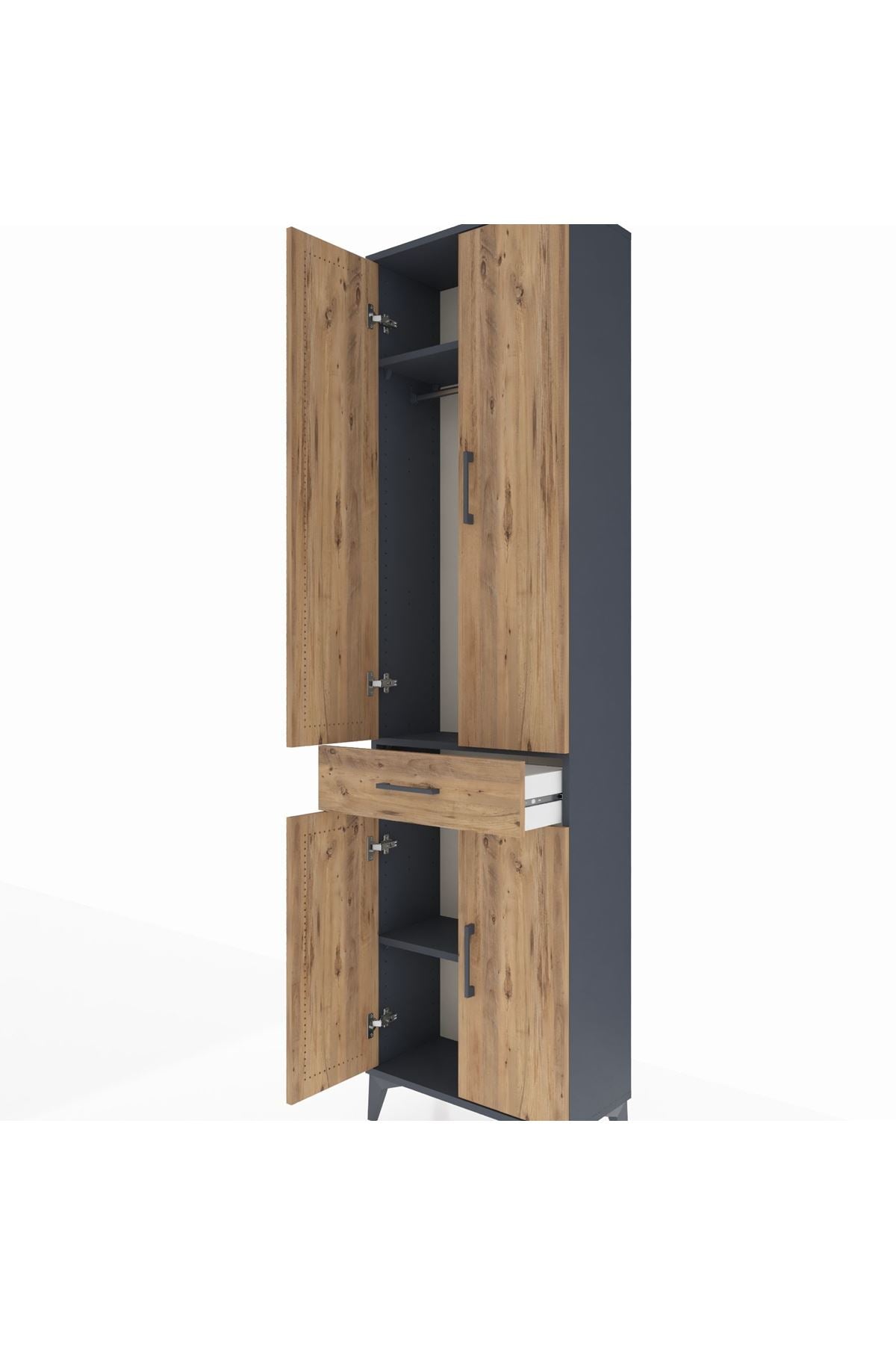 Arges Dolap 3 Raflı Tek Çekmeceli Tek Askılı 60x30x221 Antrasit-Çam