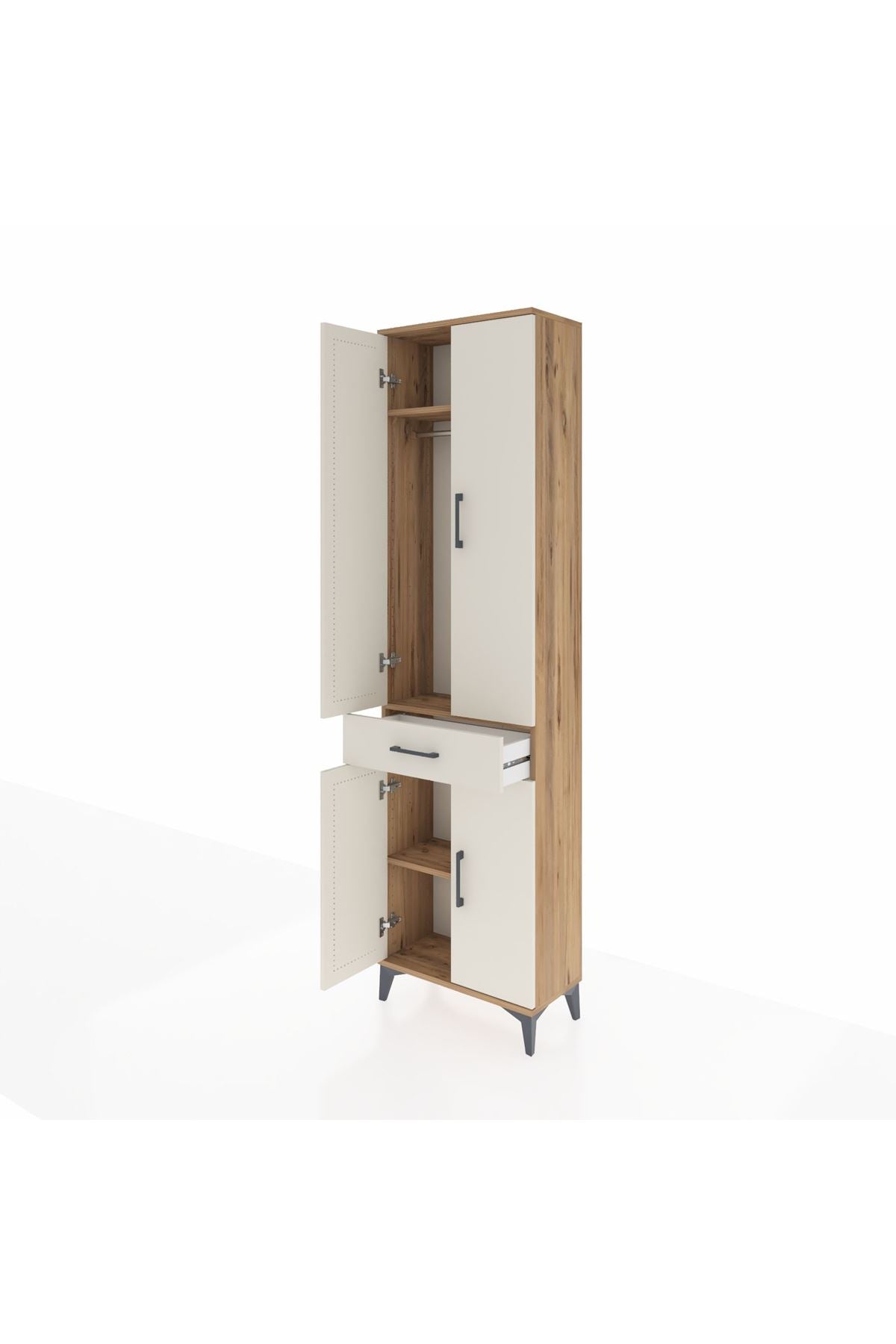 Arges Dolap 3 Raflı Tek Çekmeceli Tek Askılı 60x30x221 Çam-Aytaşı