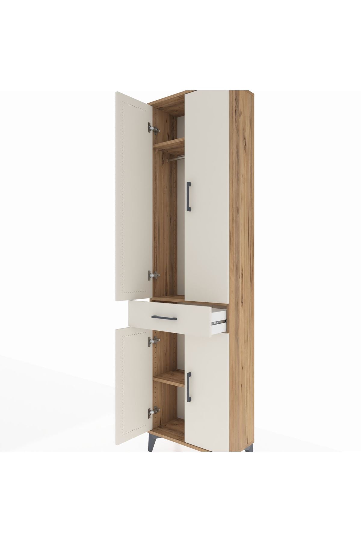 Arges Dolap 3 Raflı Tek Çekmeceli Tek Askılı 60x30x221 Çam-Aytaşı