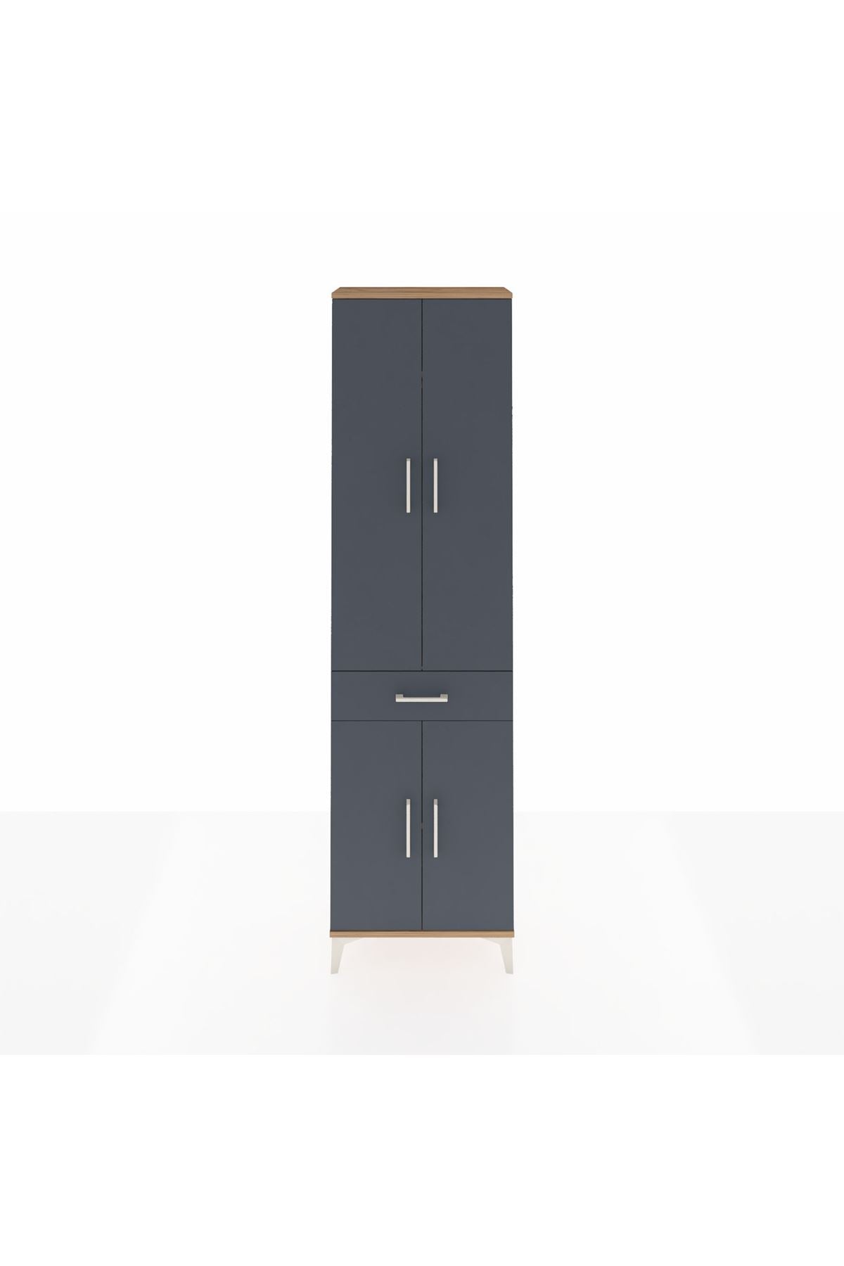 Arges Dolap 3 Raflı Tek Çekmeceli Tek Askılı 60x30x221 Çam-Antrasit