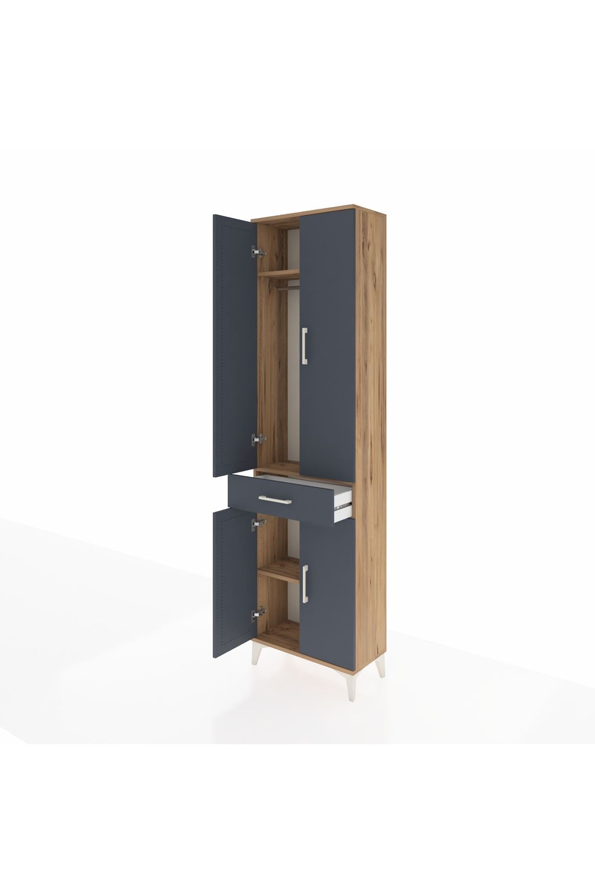 Arges Dolap 3 Raflı Tek Çekmeceli Tek Askılı 60x30x221 Çam-Antrasit