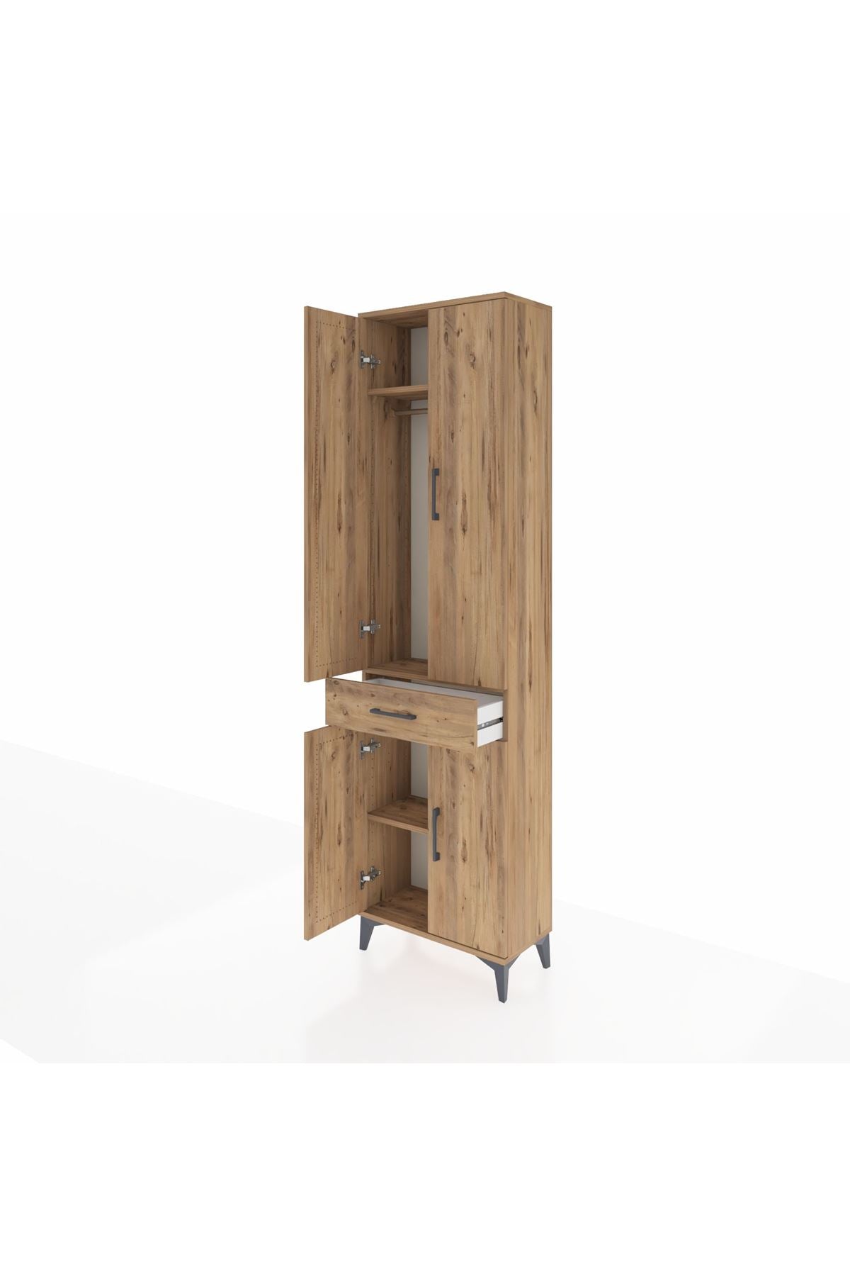 Arges Dolap 3 Raflı Tek Çekmeceli Tek Askılı 60x30x221 Çam-Çam