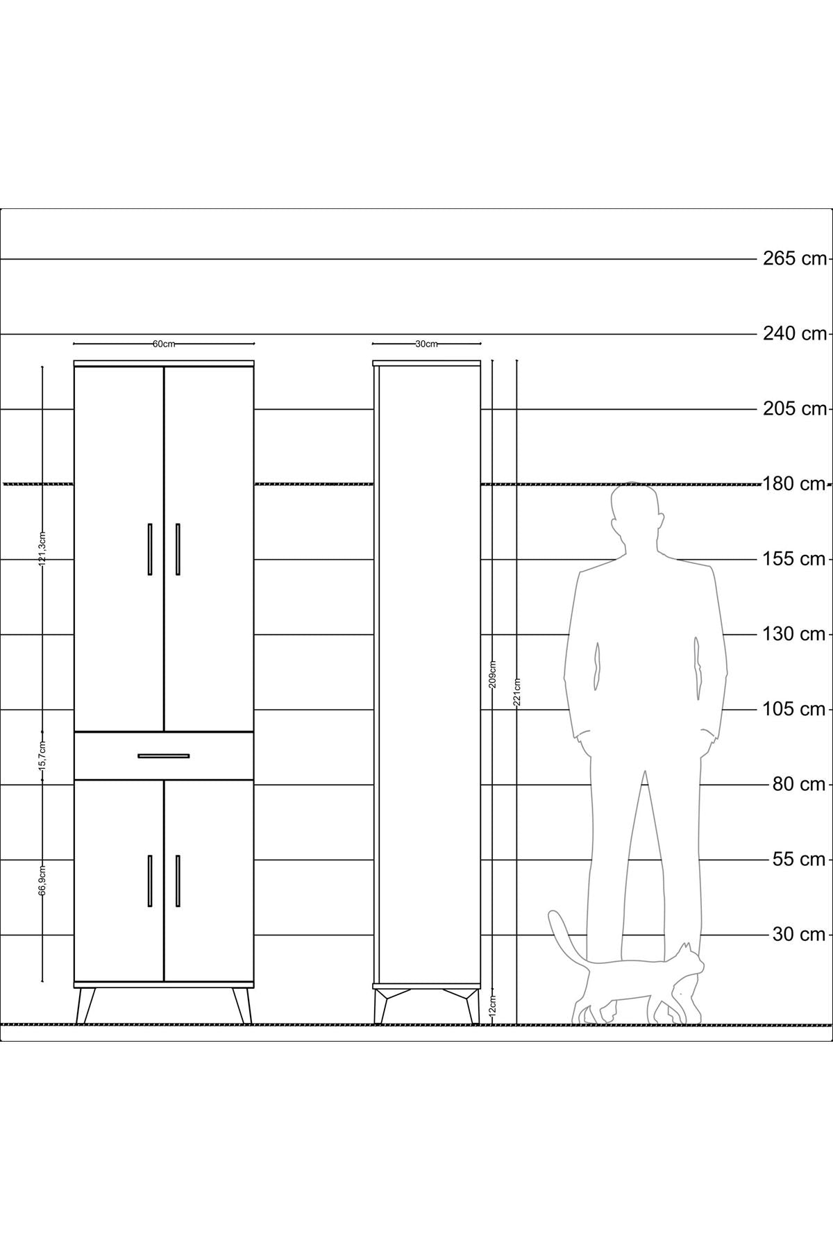 Arges Dolap 3 Raflı Tek Çekmeceli Tek Askılı 60x30x221 Çam-Çam