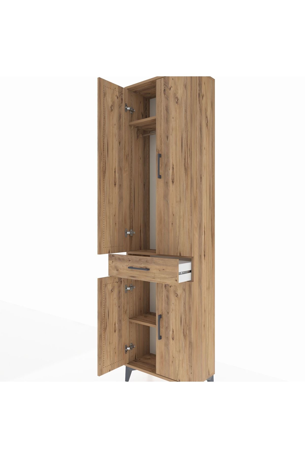 Arges Dolap 3 Raflı Tek Çekmeceli Tek Askılı 60x30x221 Çam-Çam