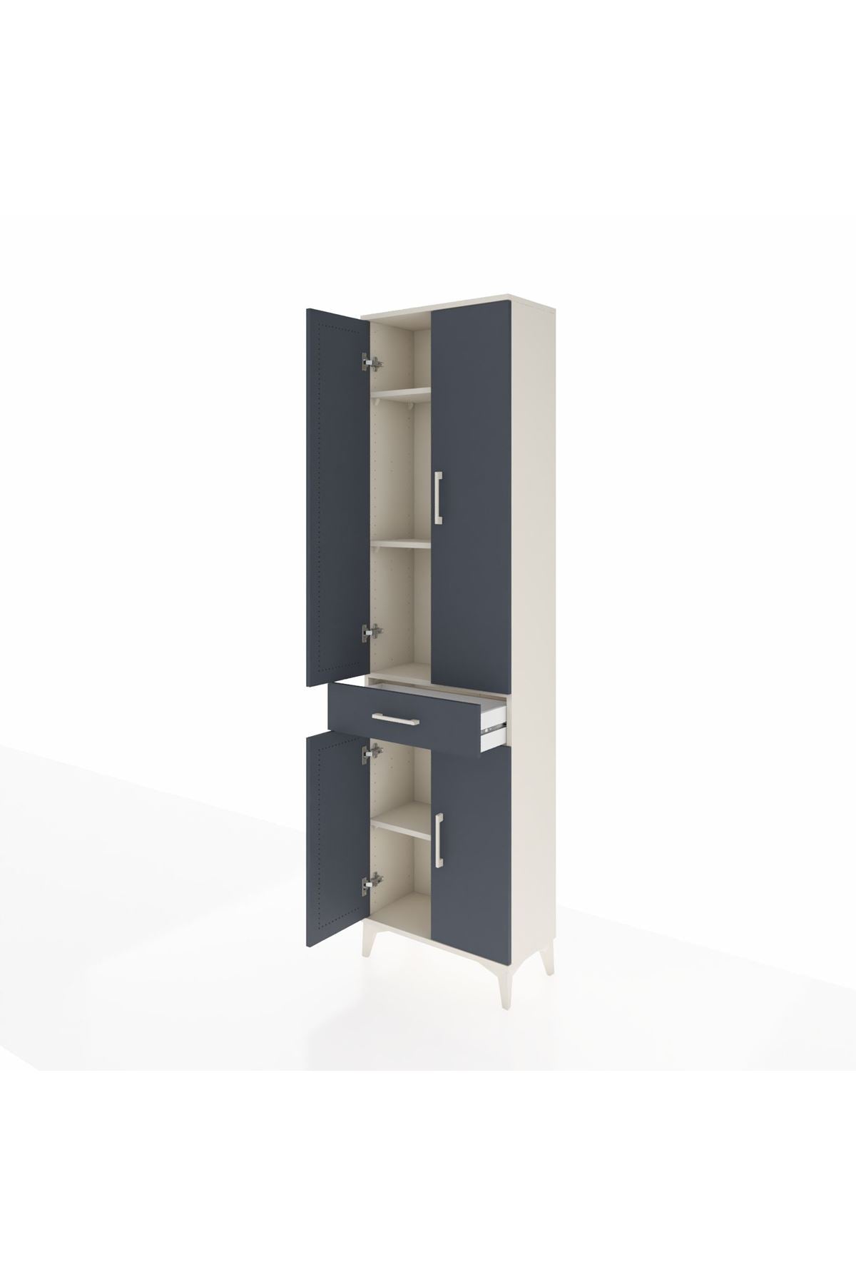 Arges Dolap 4 Raflı Tek Çekmeceli 4 Kapaklı 60x30x221 Aytaşı-Antrasit