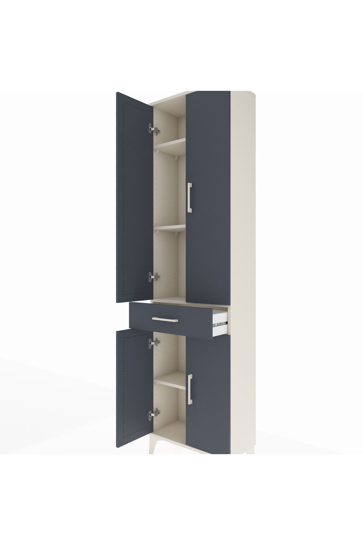 Arges Dolap 4 Raflı Tek Çekmeceli 4 Kapaklı 60x30x221 Aytaşı-Antrasit