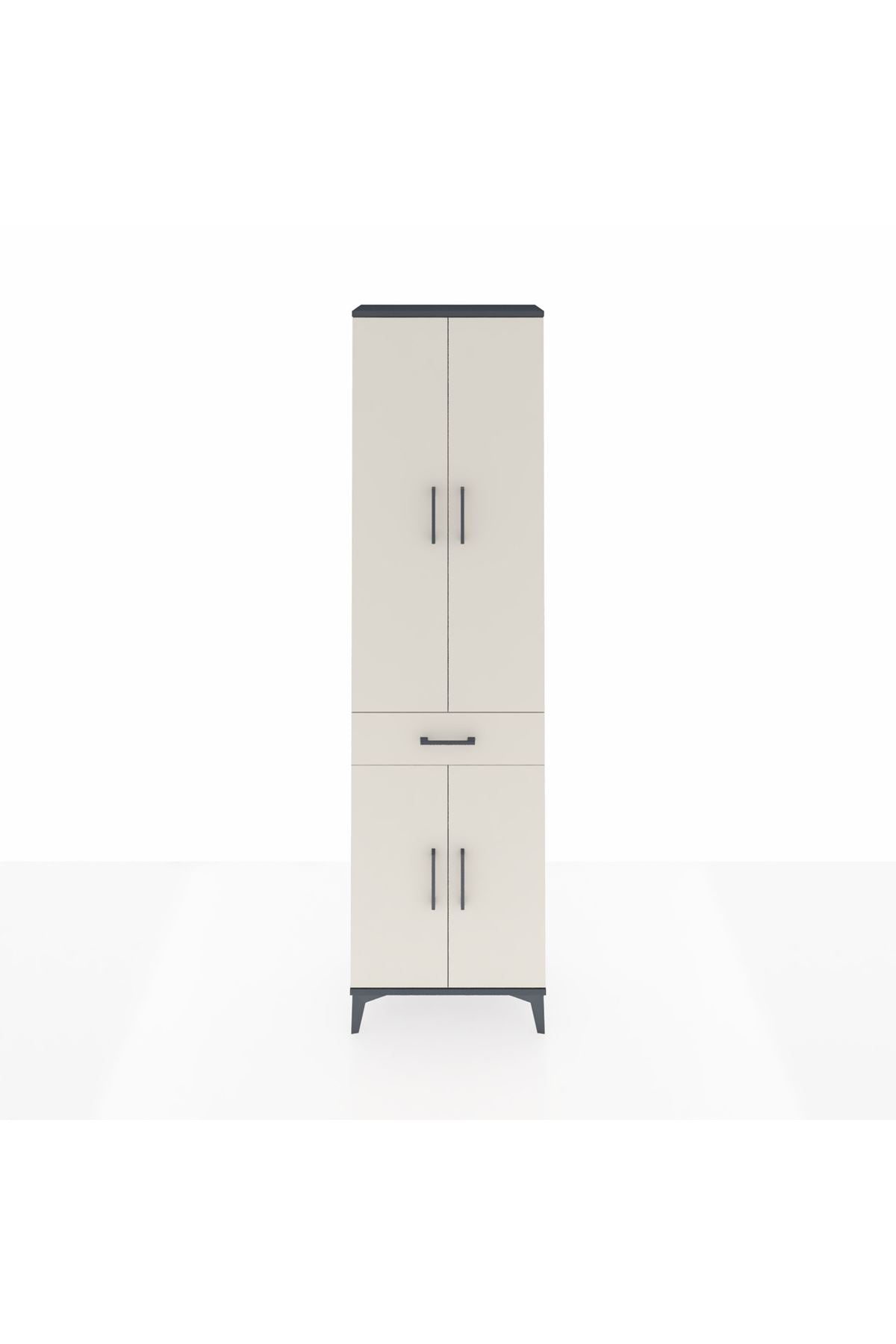 Arges Dolap 4 Raflı Tek Çekmeceli 4 Kapaklı 60x30x221 Antrasit-Aytaşı