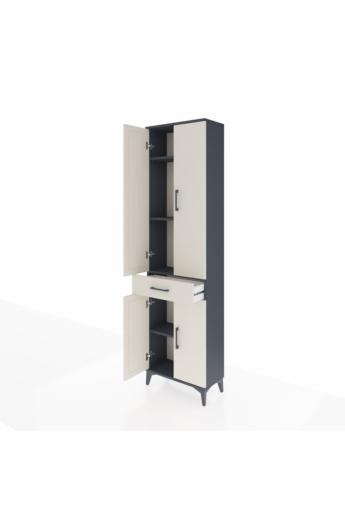 Arges Dolap 4 Raflı Tek Çekmeceli 4 Kapaklı 60x30x221 Antrasit-Aytaşı