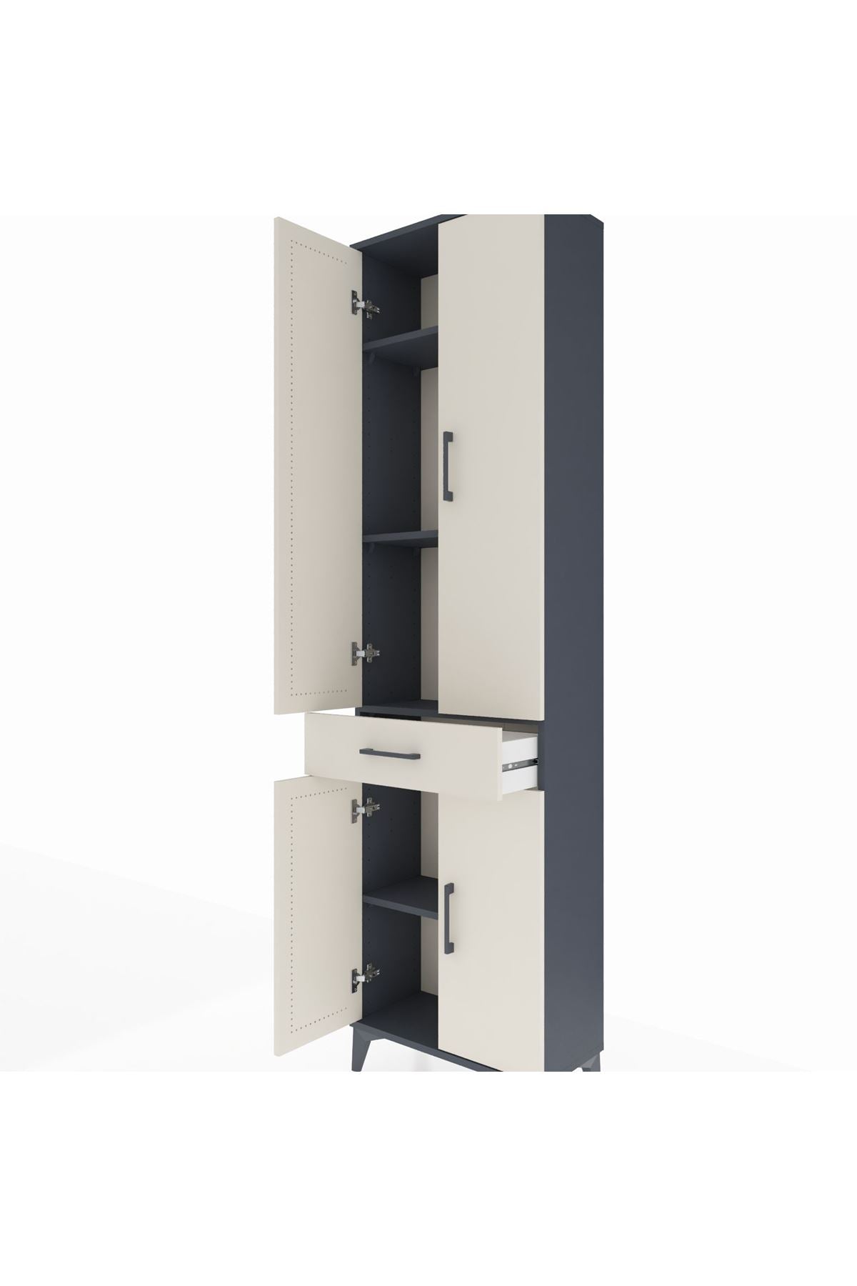 Arges Dolap 4 Raflı Tek Çekmeceli 4 Kapaklı 60x30x221 Antrasit-Aytaşı
