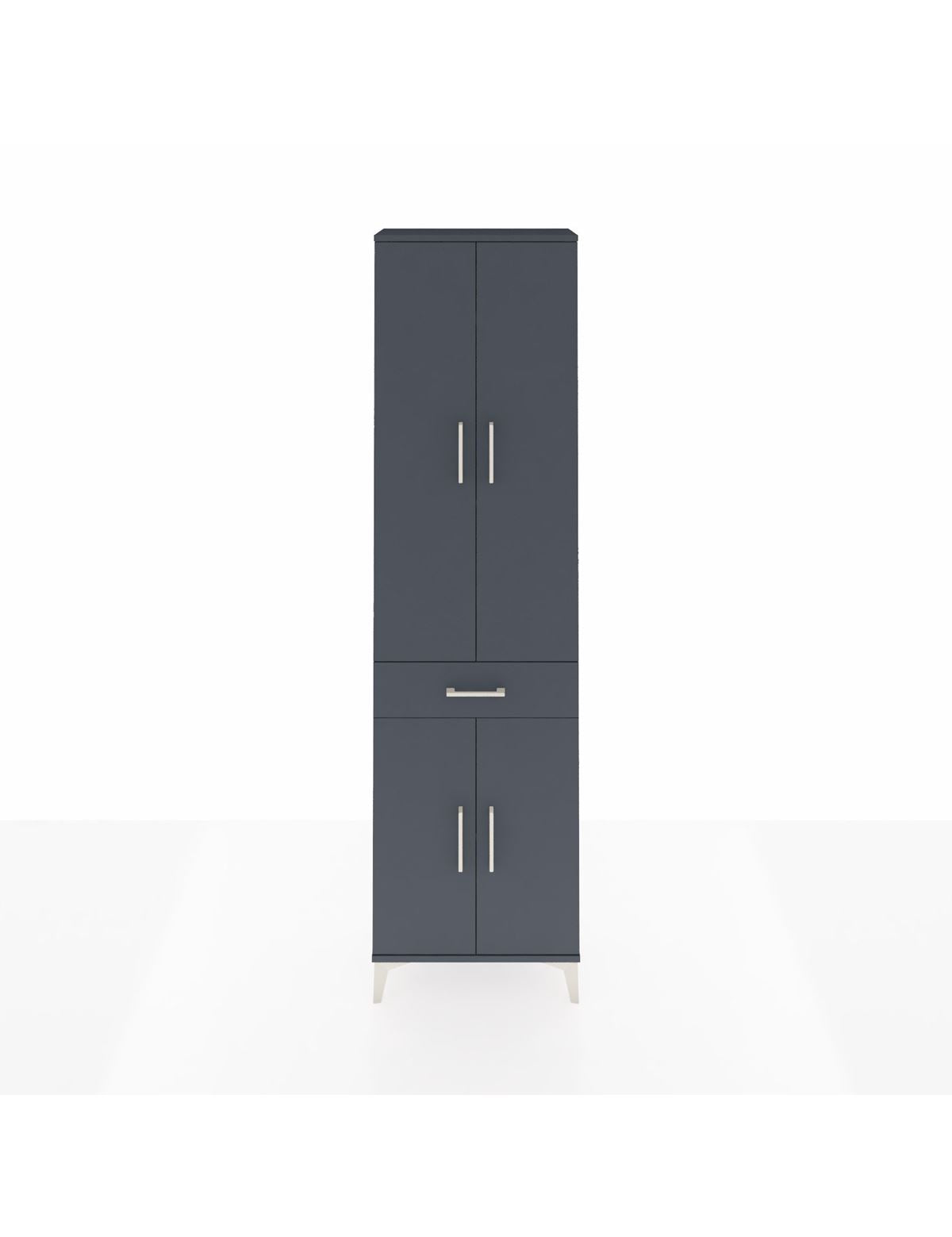 Arges Dolap 4 Raflı Tek Çekmeceli 4 Kapaklı 60x30x221 Antrasit-Antrasit